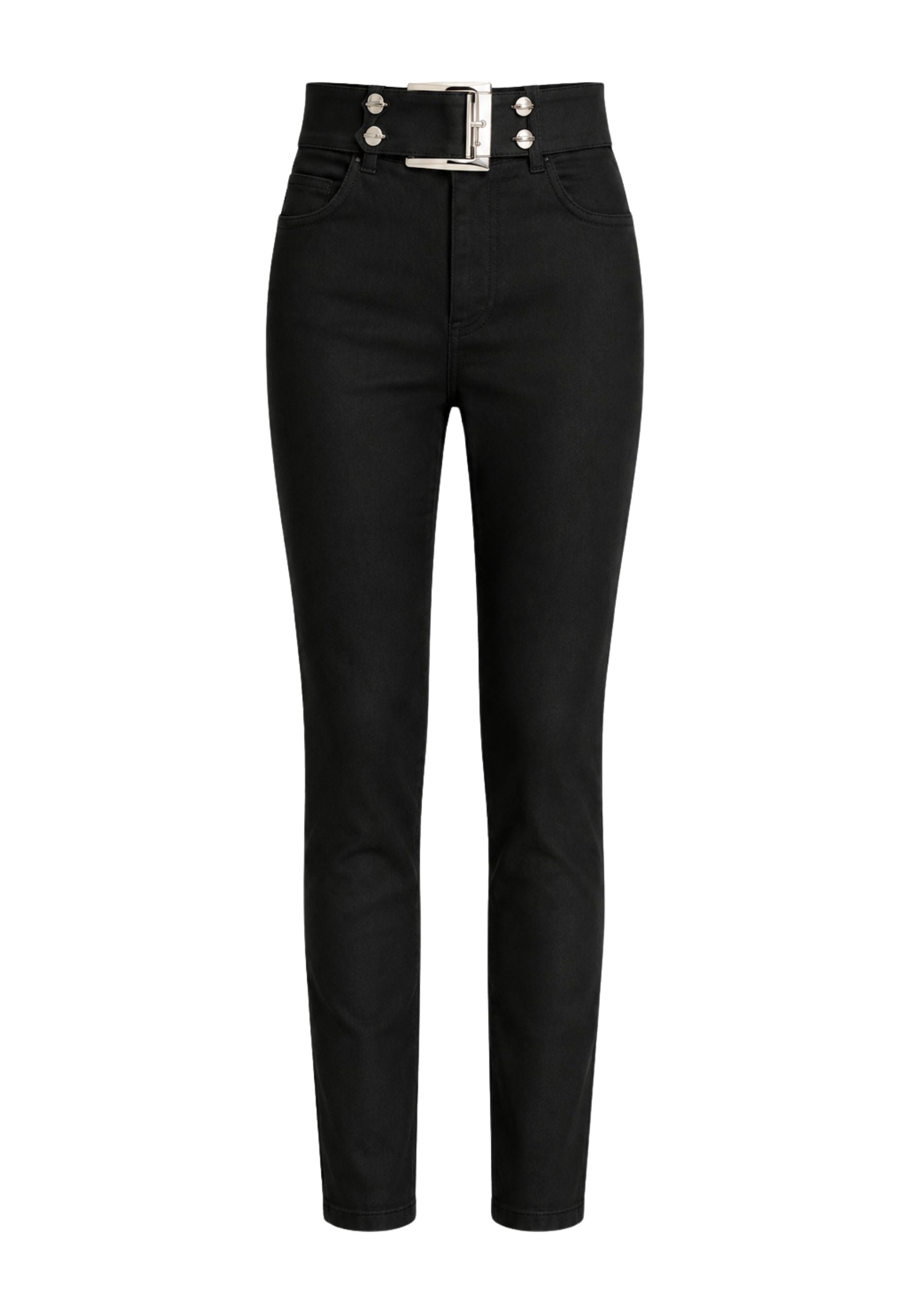 Monique Garçonne - Pantalone slim in denim con fibbia logata 