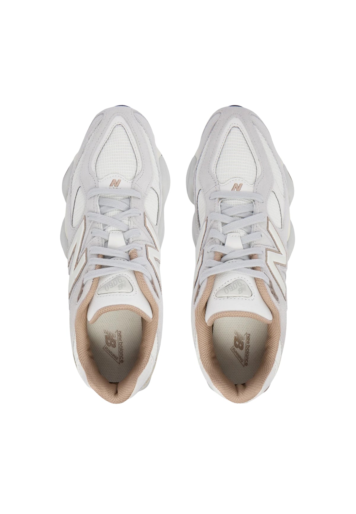 New Balance 9060 Sneakers in Suede e Mesh Grigio Chiaro e Beige 