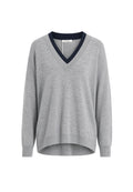 Paiise Maglia Donna Scollo a V in Misto Lana con Collo a Contrasto