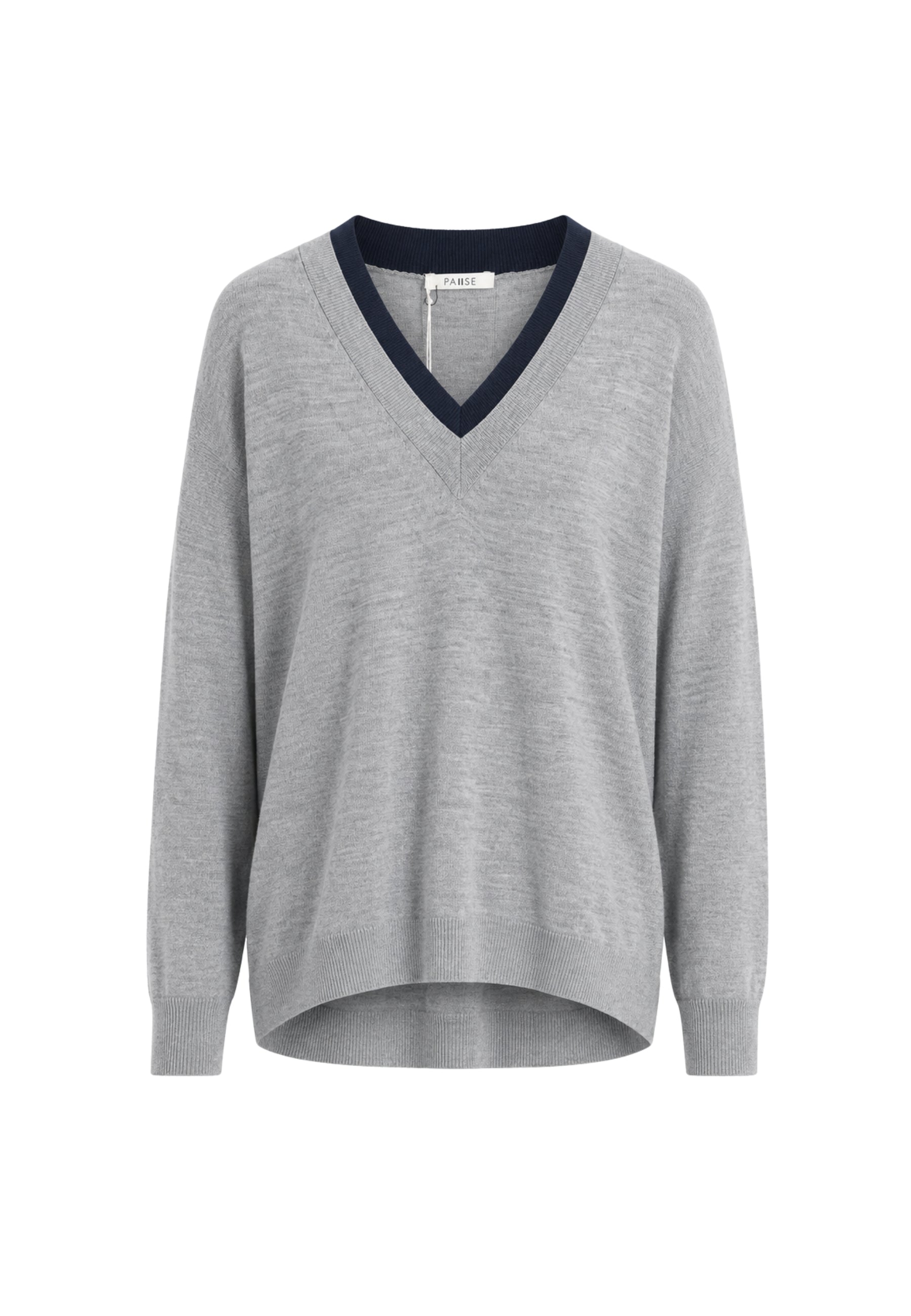 Paiise Maglia Donna Scollo a V in Misto Lana con Collo a Contrasto 