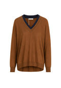 Paiise Maglia Donna Scollo a V in Misto Lana con Collo a Contrasto