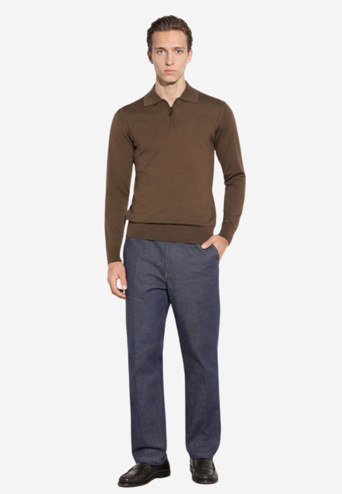 Paolo Pecora - Maglia Polo Uomo in Lana Merinos Extrafine con Zip 