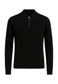 Paolo Pecora - Maglia Polo Uomo in Lana Merinos Extrafine con Zip - Nero