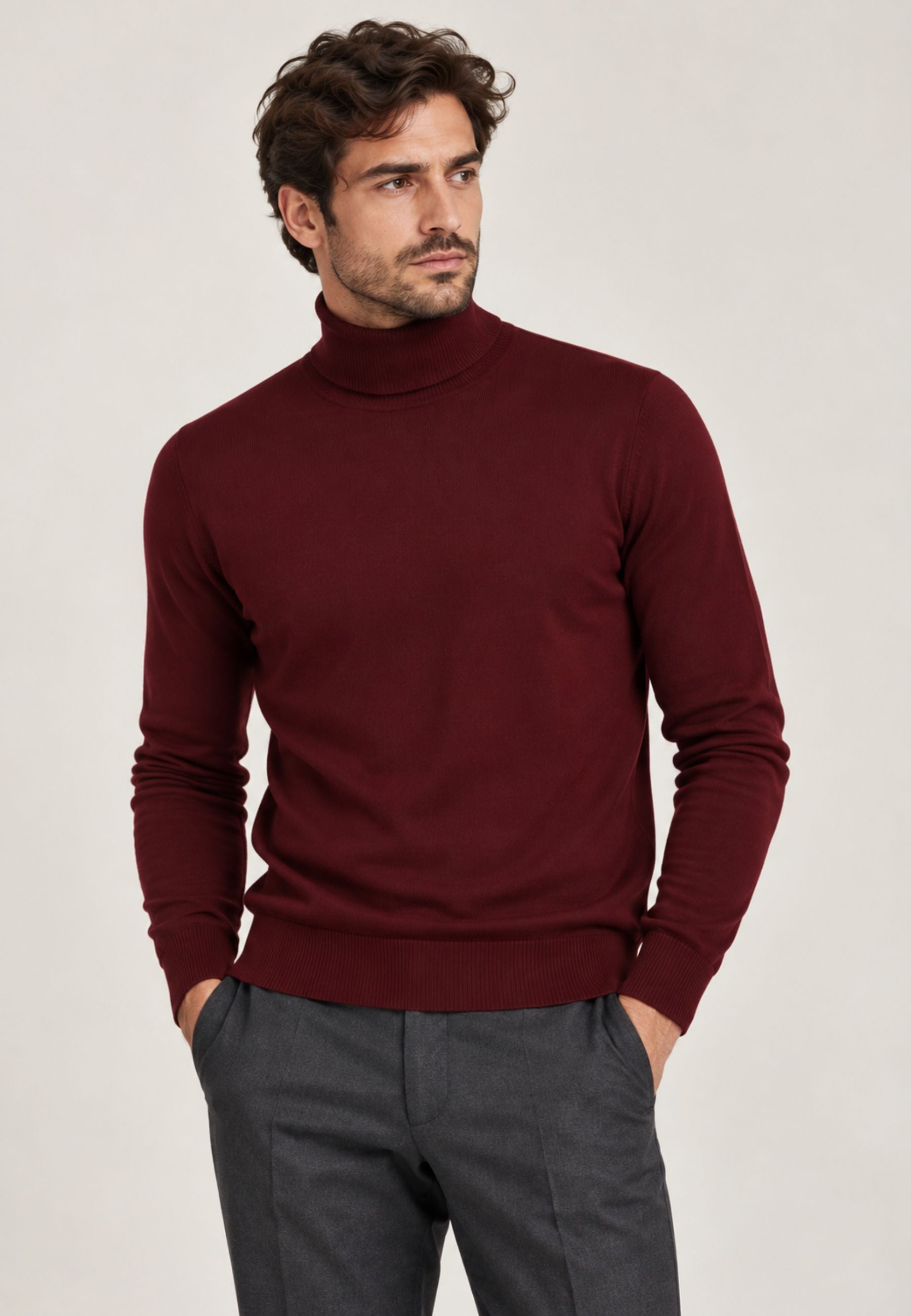 Paolo Pecora - Maglia Dolcevita Uomo in Lana Merinos Extrafine - Bordò 