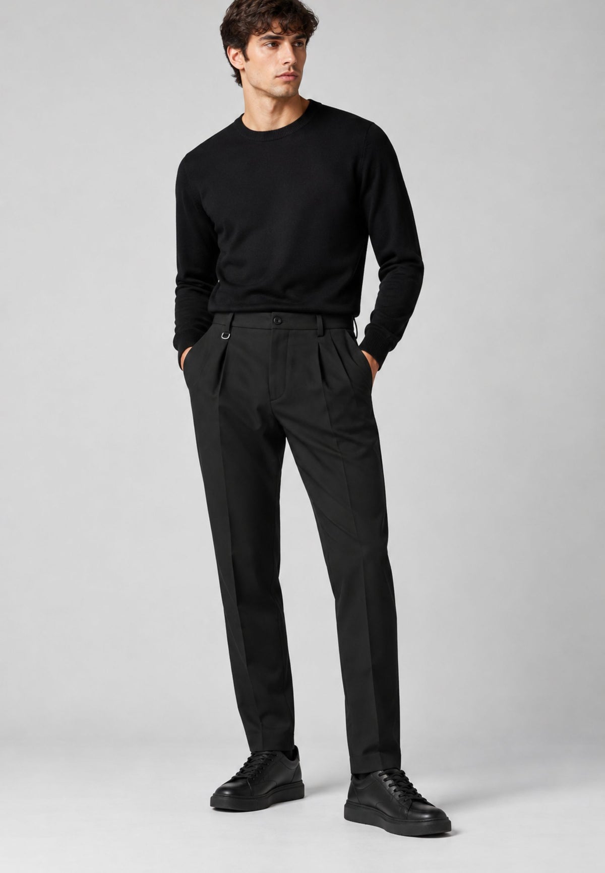 Paolo Pecora - Pantalone con pinces in tessuto tecnico nero 