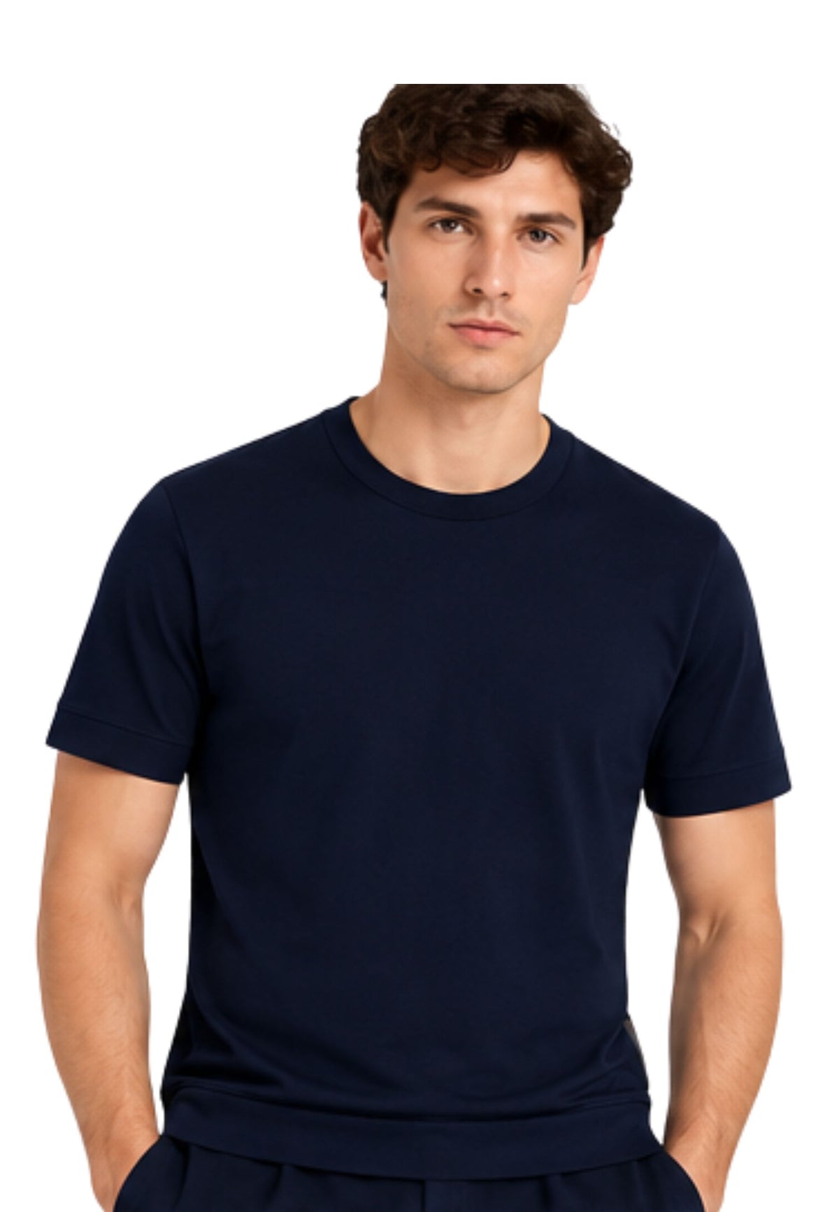 Paolo Pecora - T-Shirt Uomo Regular in Jersey di Cotone Bielastico - Blu Navy 