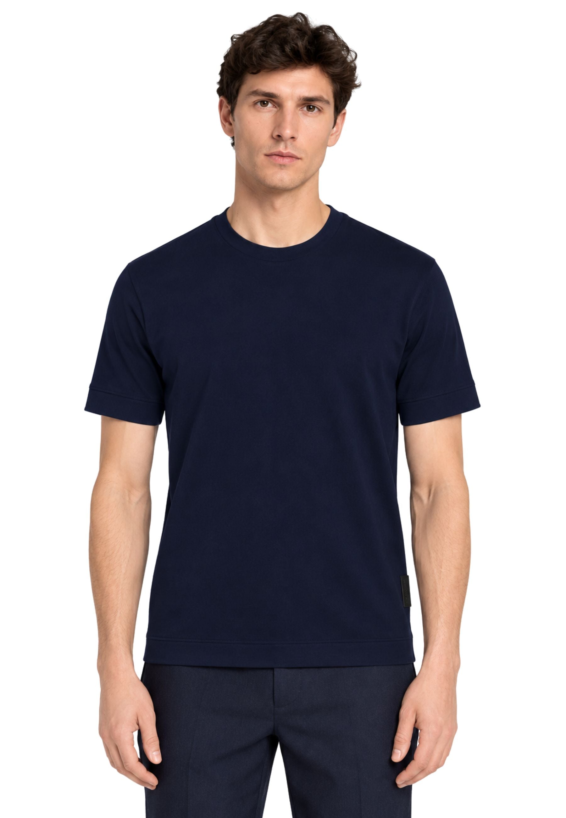 Paolo Pecora - T-Shirt Uomo Regular in Jersey di Cotone Bielastico - Blu Navy 