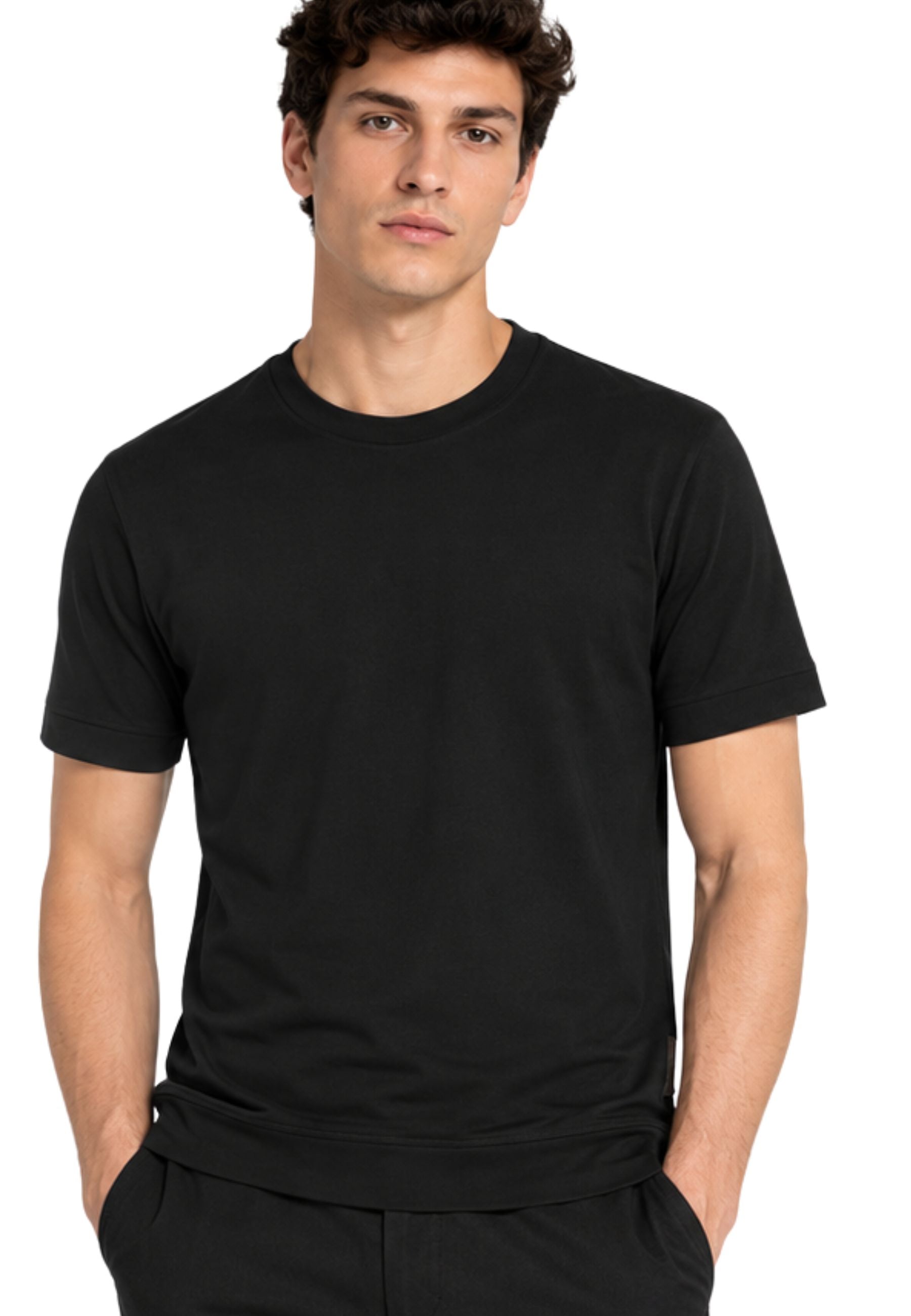 Paolo Pecora - T-Shirt Uomo Regular in Jersey di Cotone Bielastico - Nero 