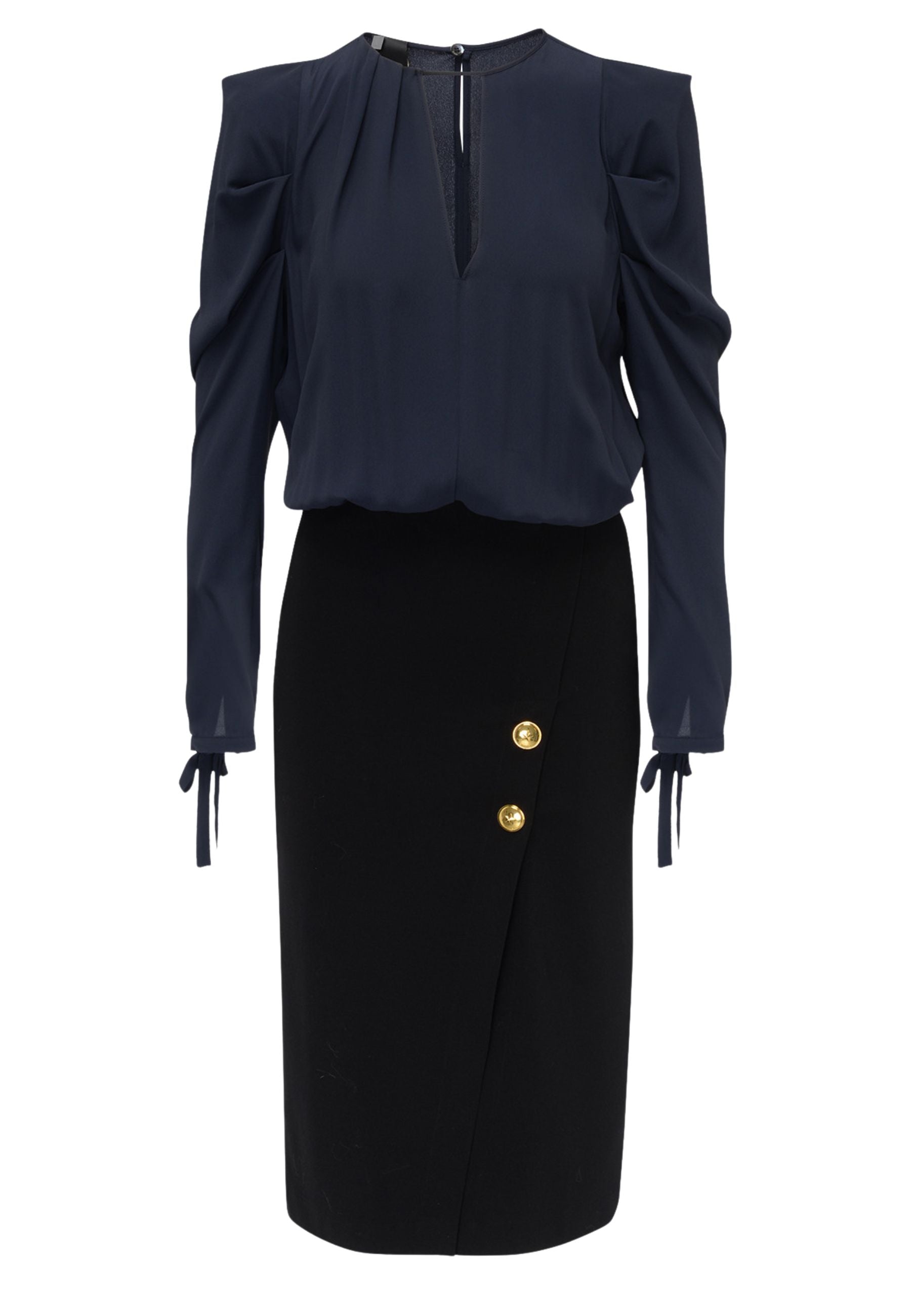 Abito Pinko Omelette bimateriale con gonna a tubino 