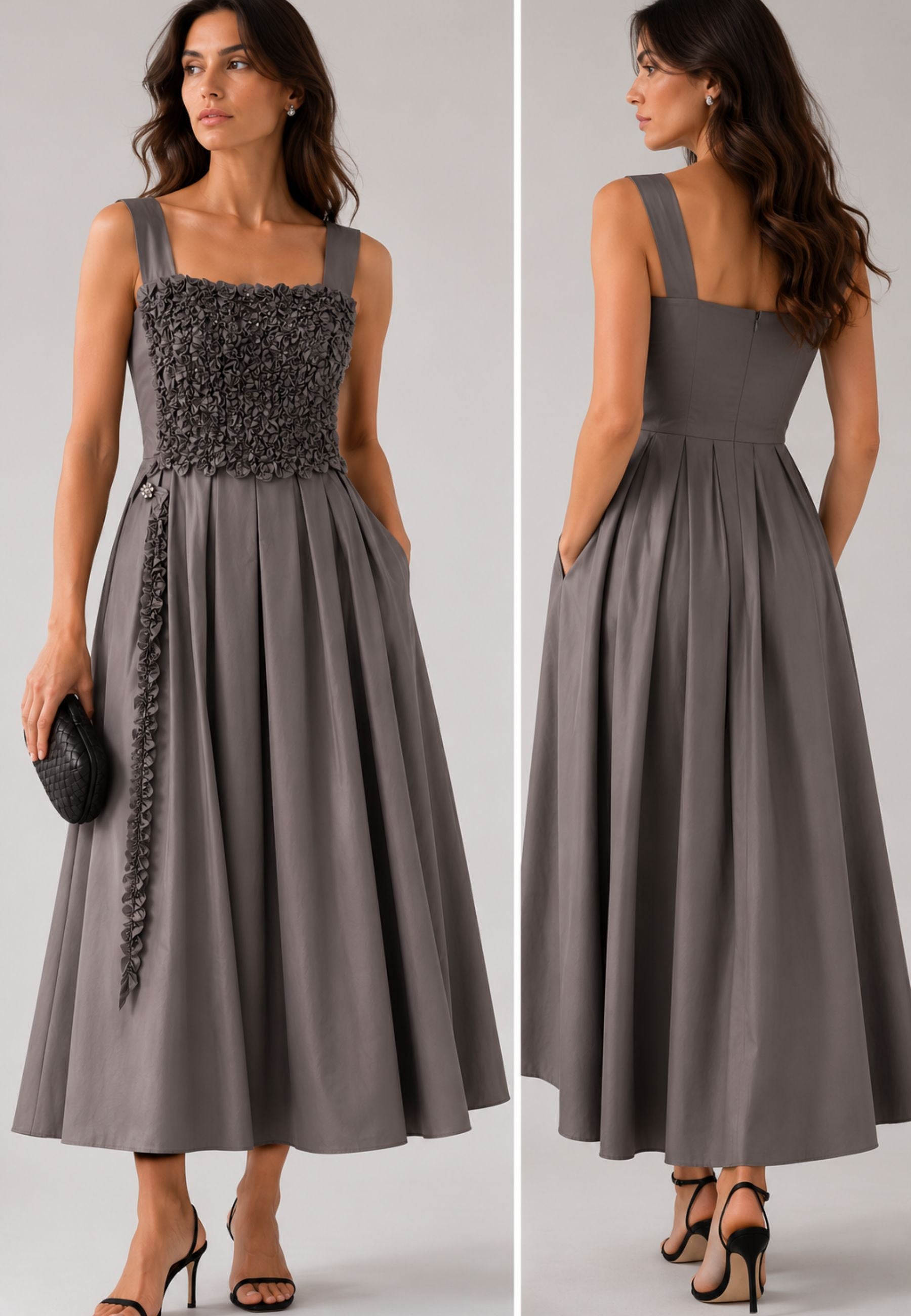 'S Max Mara - Abito midi in popeline di cotone con dettagli tridimensionali 