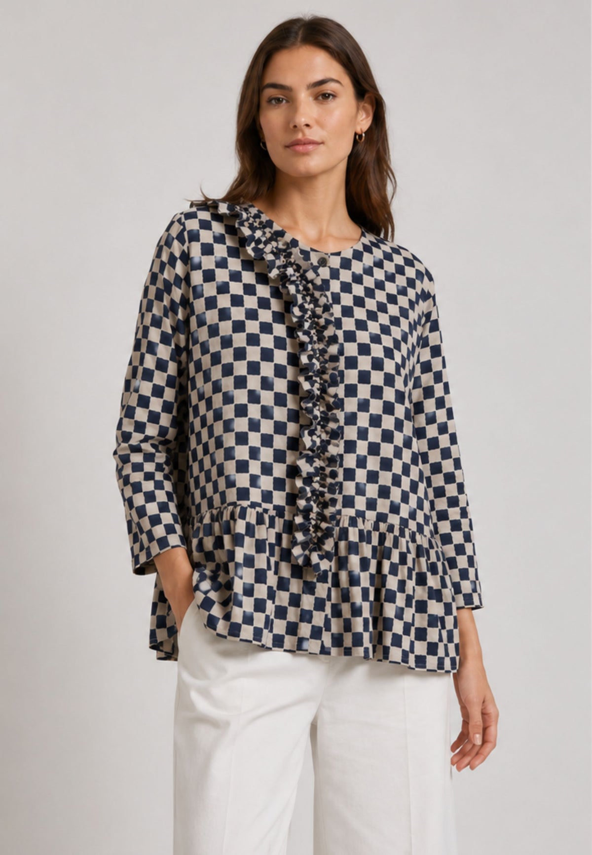 'S Max Mara - Blusa in cotone con stampa a quadri 