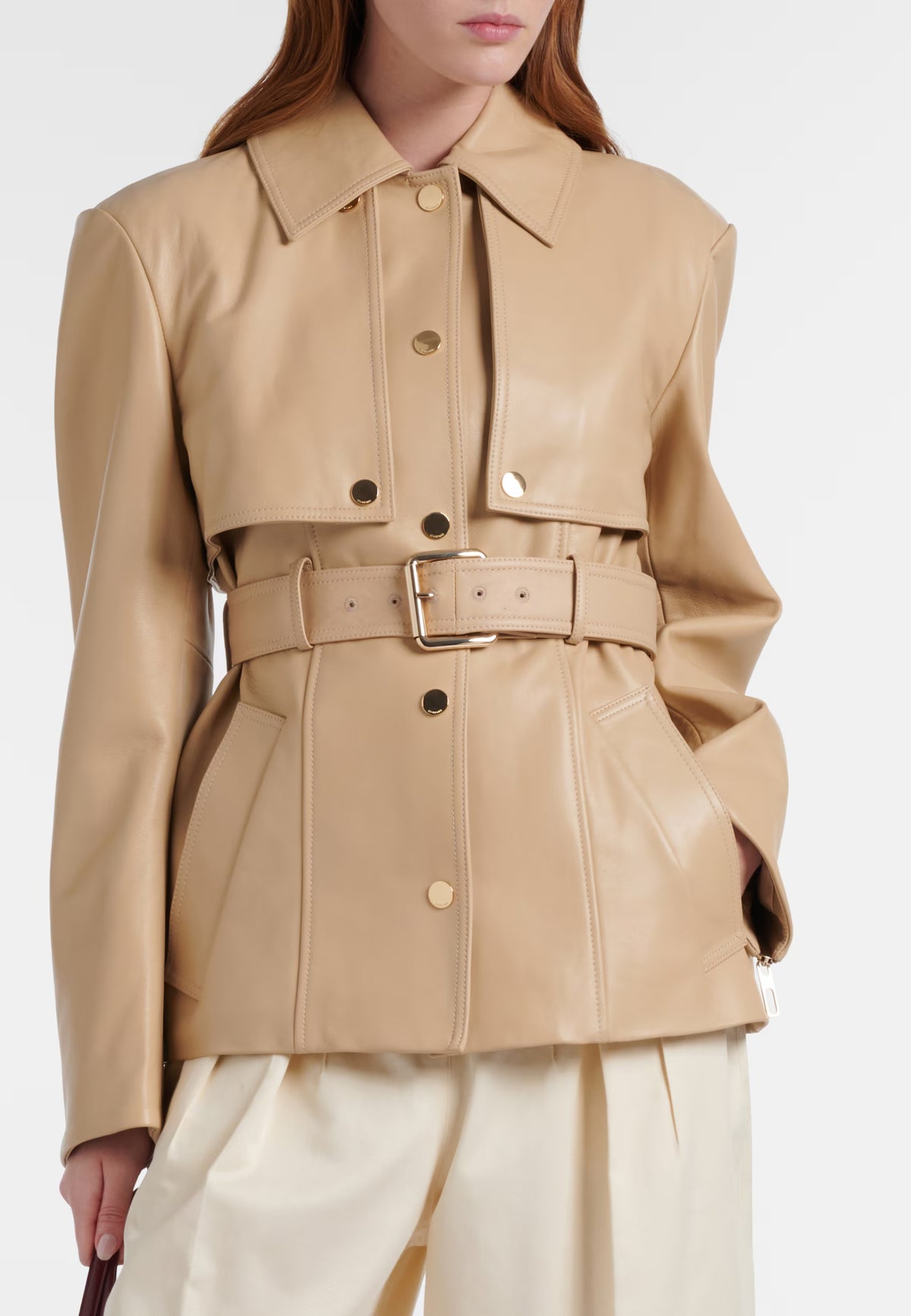 Sportmax - Giacca convertibile Stenzone in pelle beige 