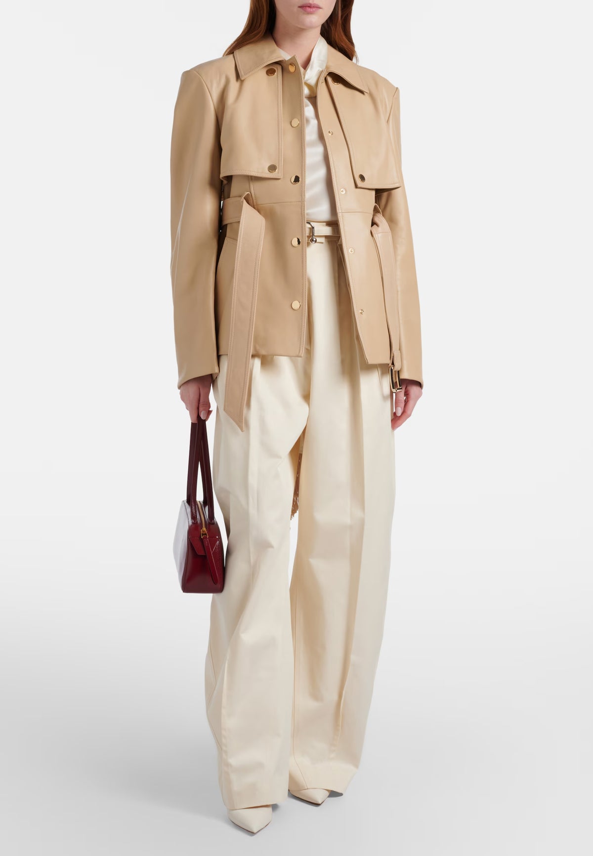 Sportmax - Giacca convertibile Stenzone in pelle beige 