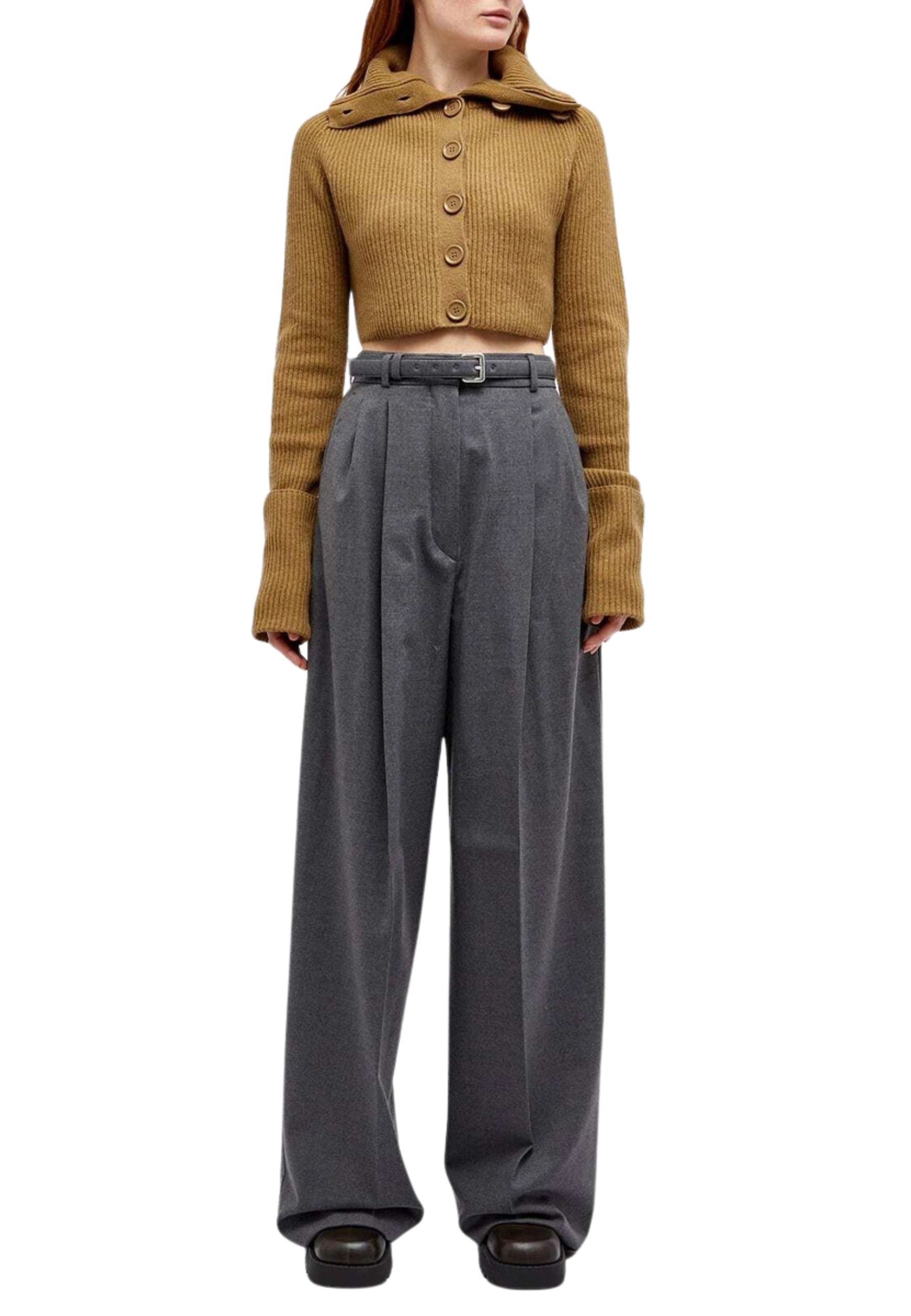 Sportmax Efebo Cardigan Crop in Lana e Cashmere Khaki 