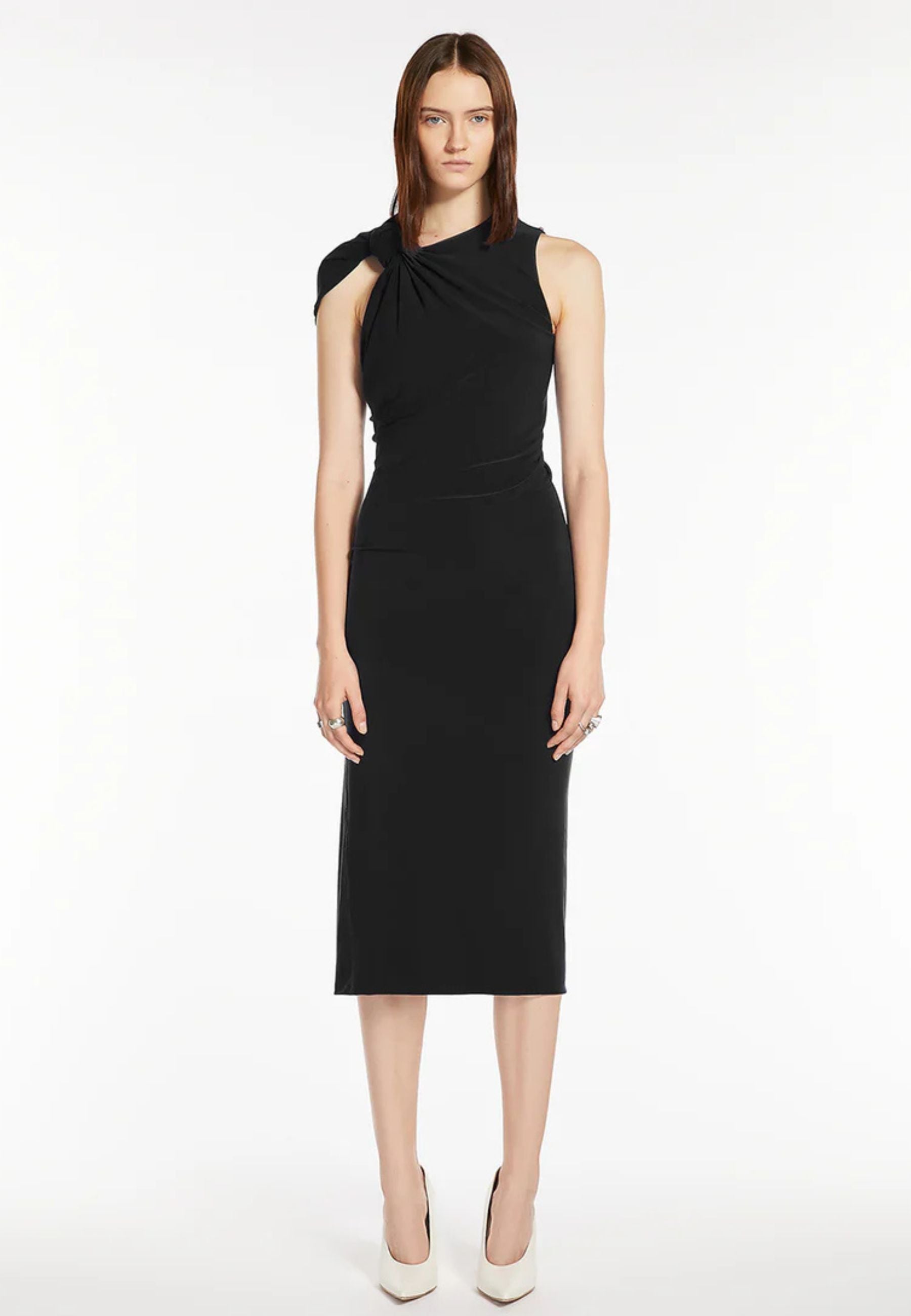 Sportmax Abito lungo asimmetrico con nodo sulla spalla 