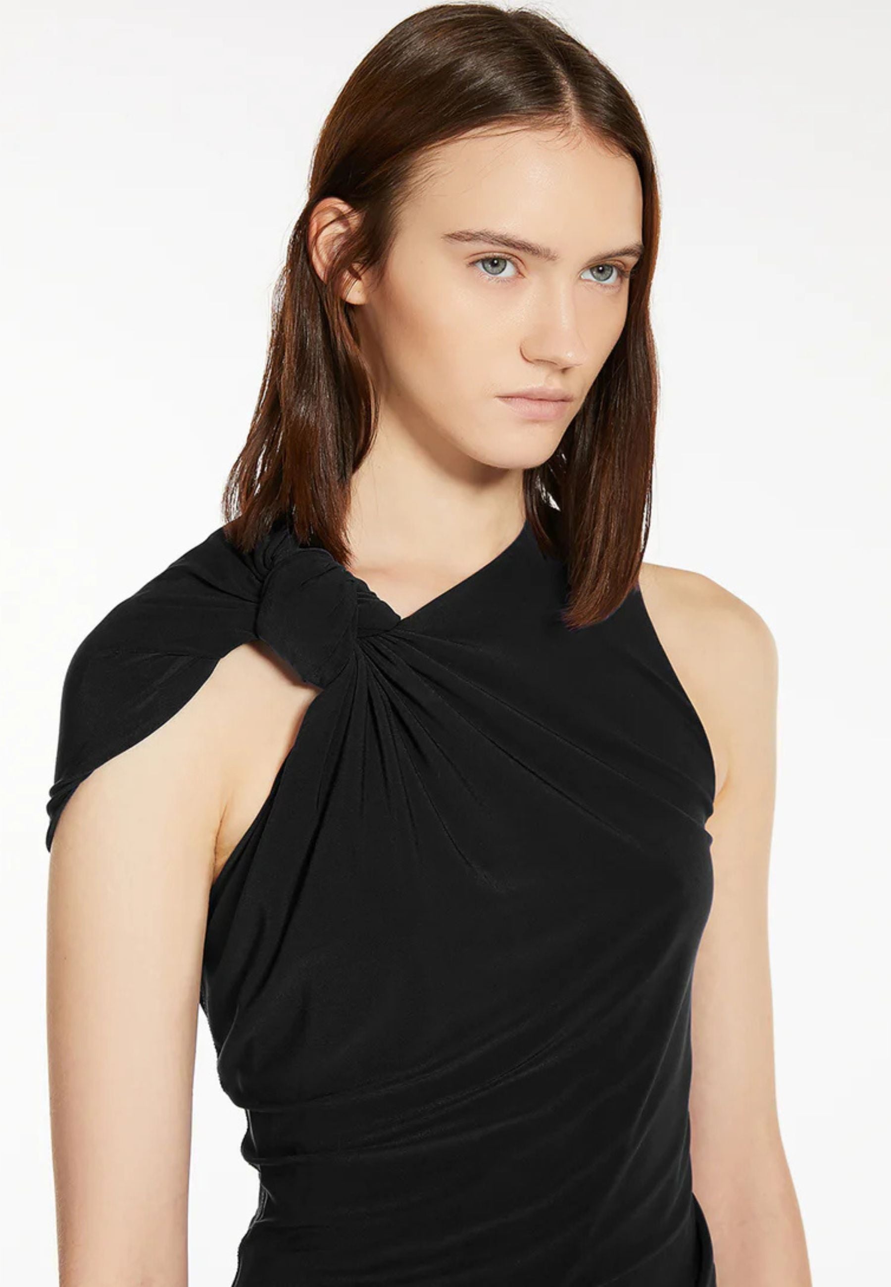Sportmax Abito lungo asimmetrico con nodo sulla spalla 