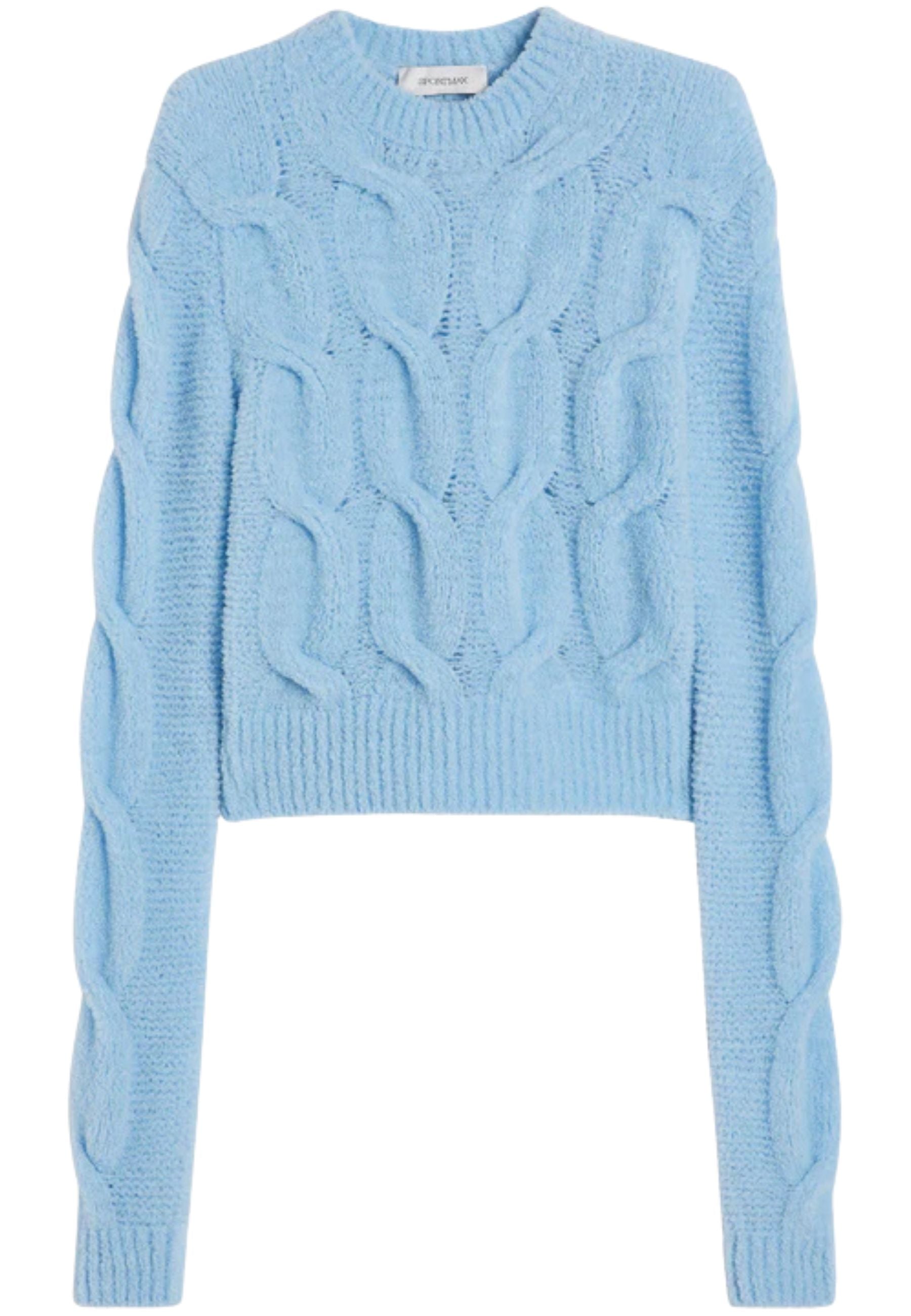 Sportmax Maglione Crop a Trecce Azzurro in Misto Lana 