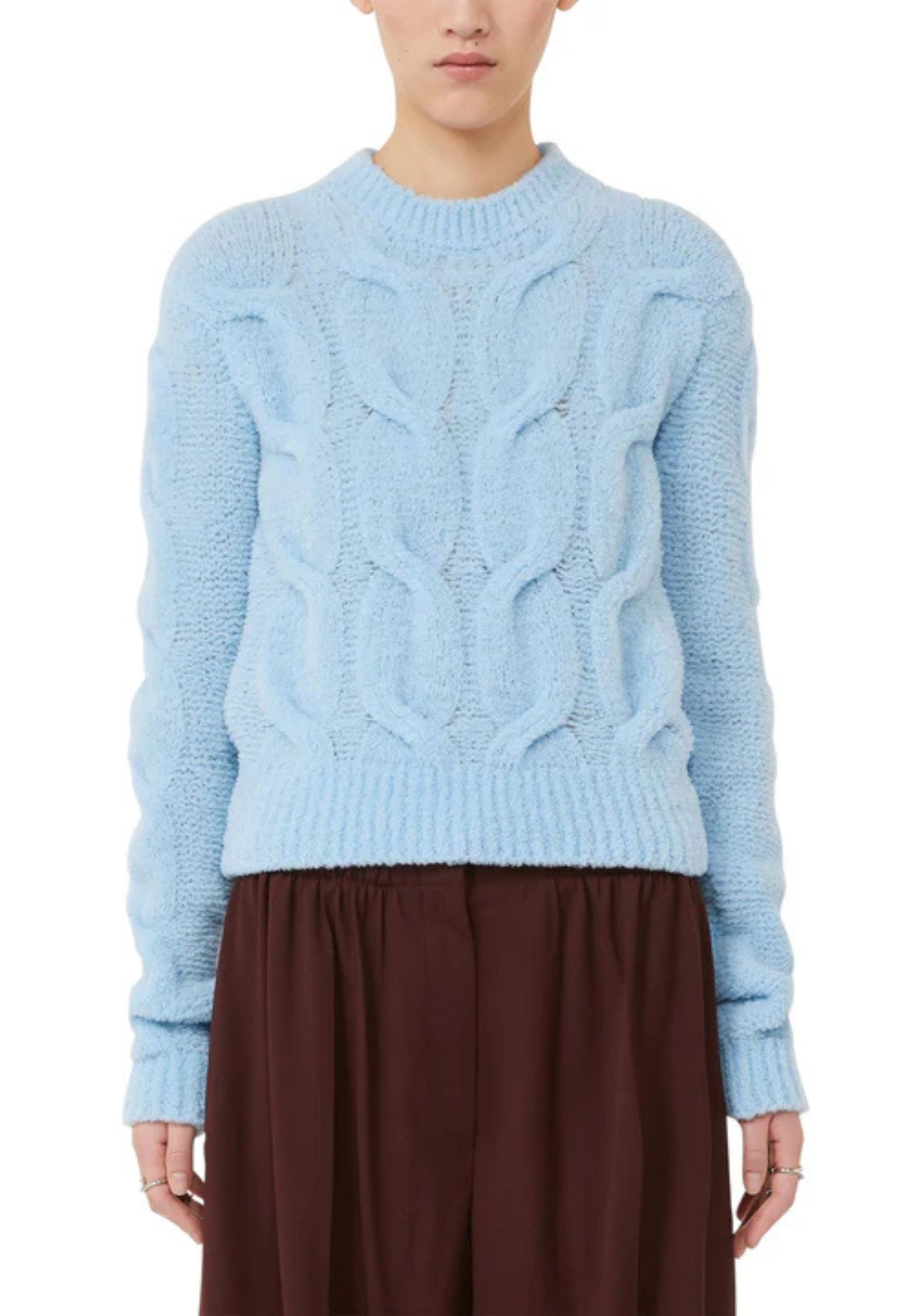 Sportmax Maglione Crop a Trecce Azzurro in Misto Lana 
