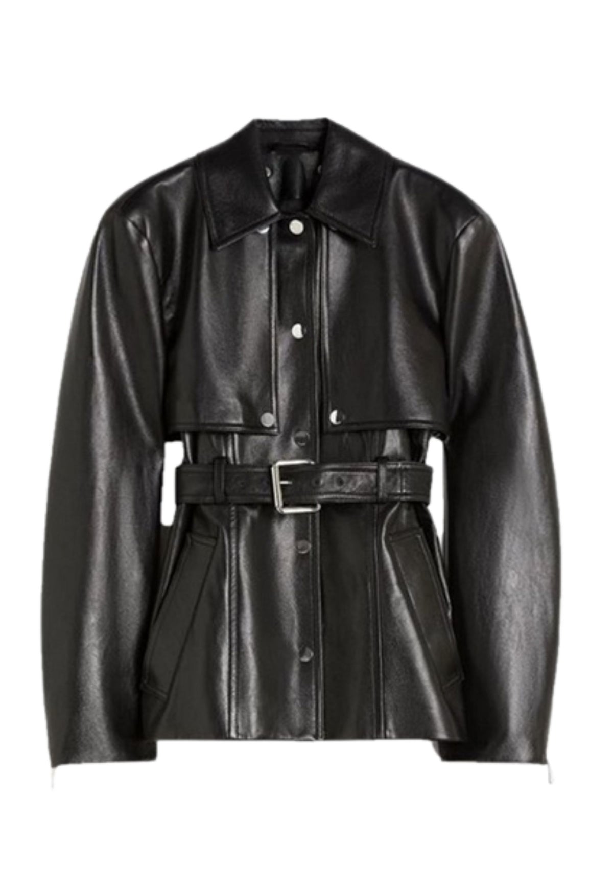Sportmax - Giacca in pelle nera con cintura 