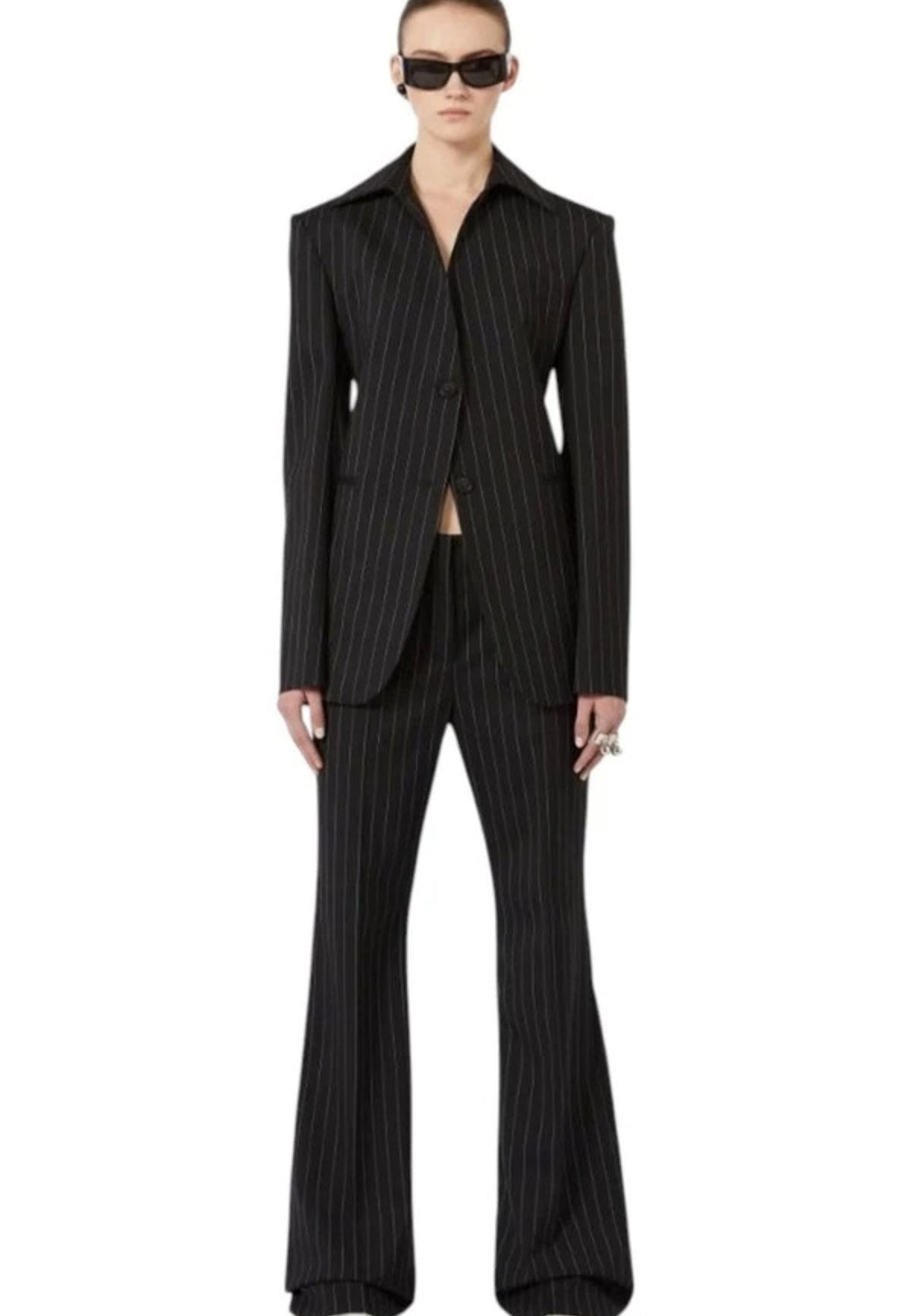 SPORTMAX - Blazer Gessato in Lana Vergine Stretch 