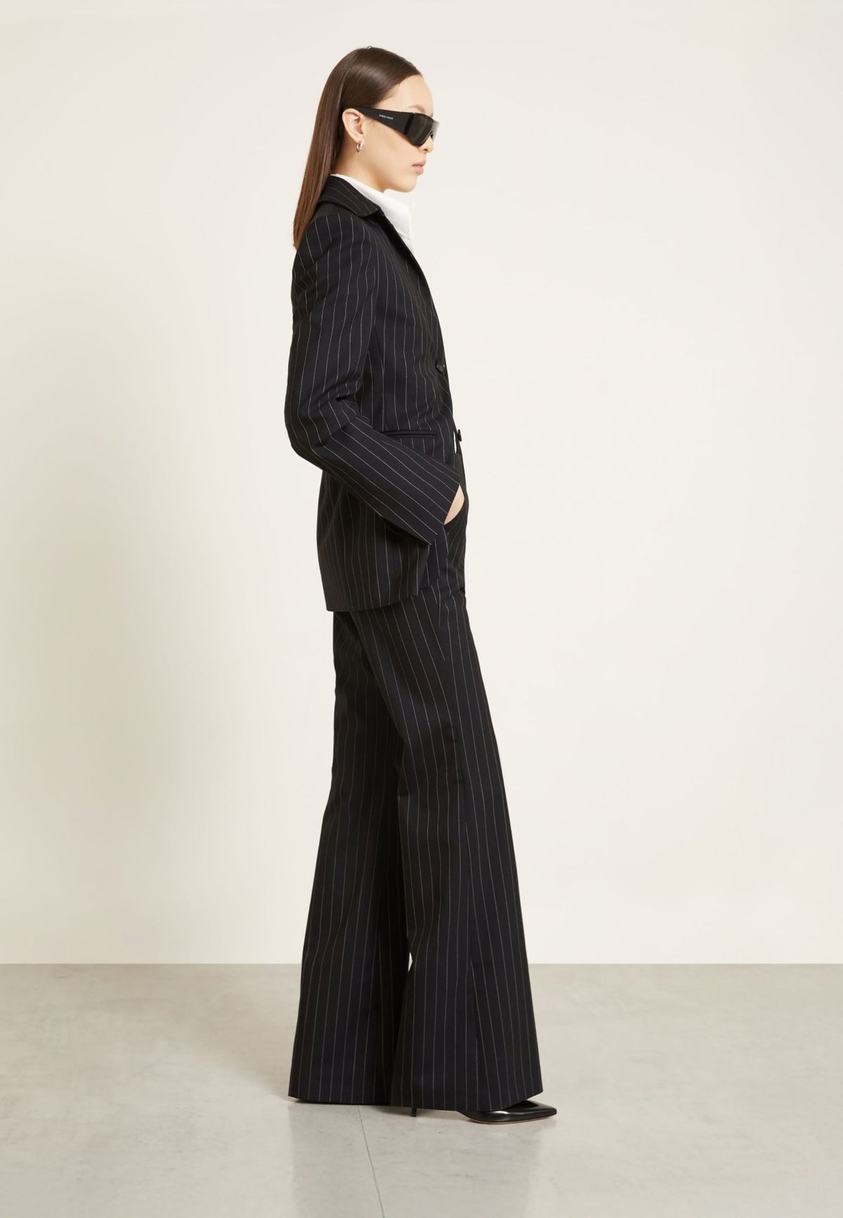 SPORTMAX - Pantalone Flare Gessato in Lana Stretch 