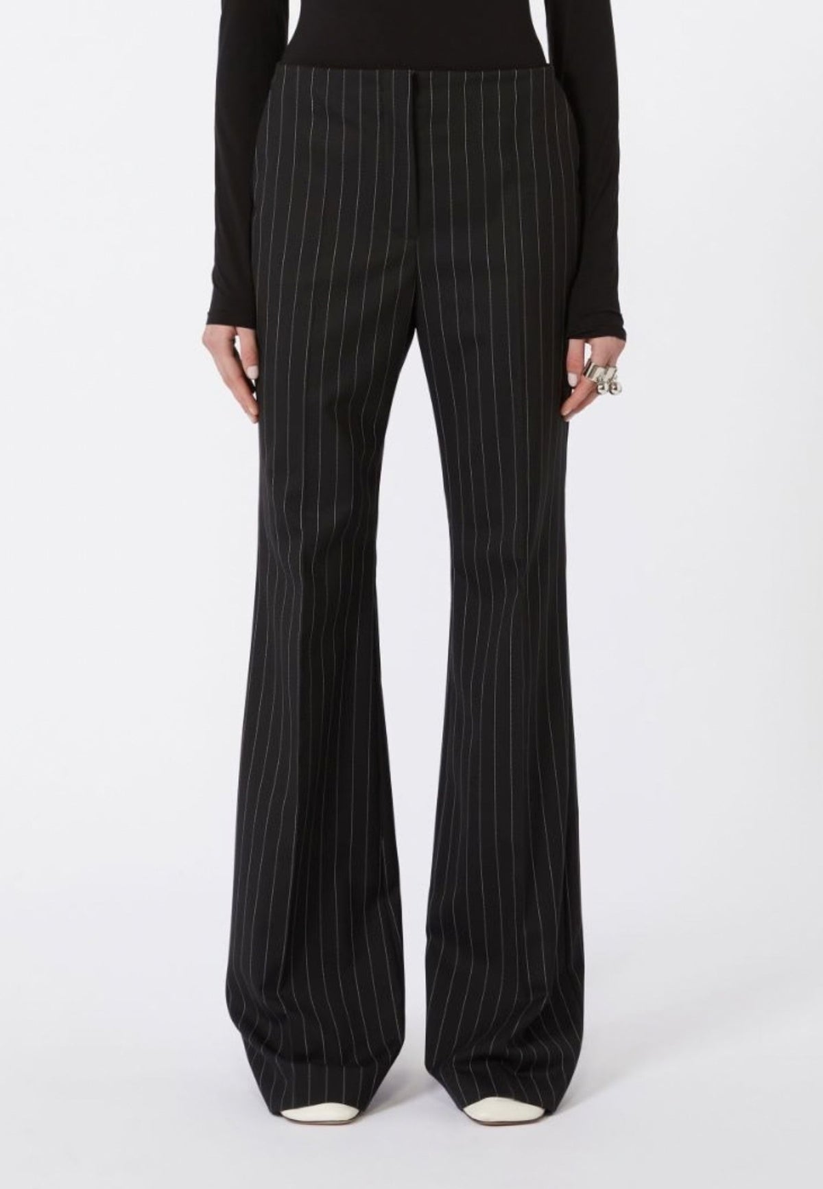 SPORTMAX - Pantalone Flare Gessato in Lana Stretch 