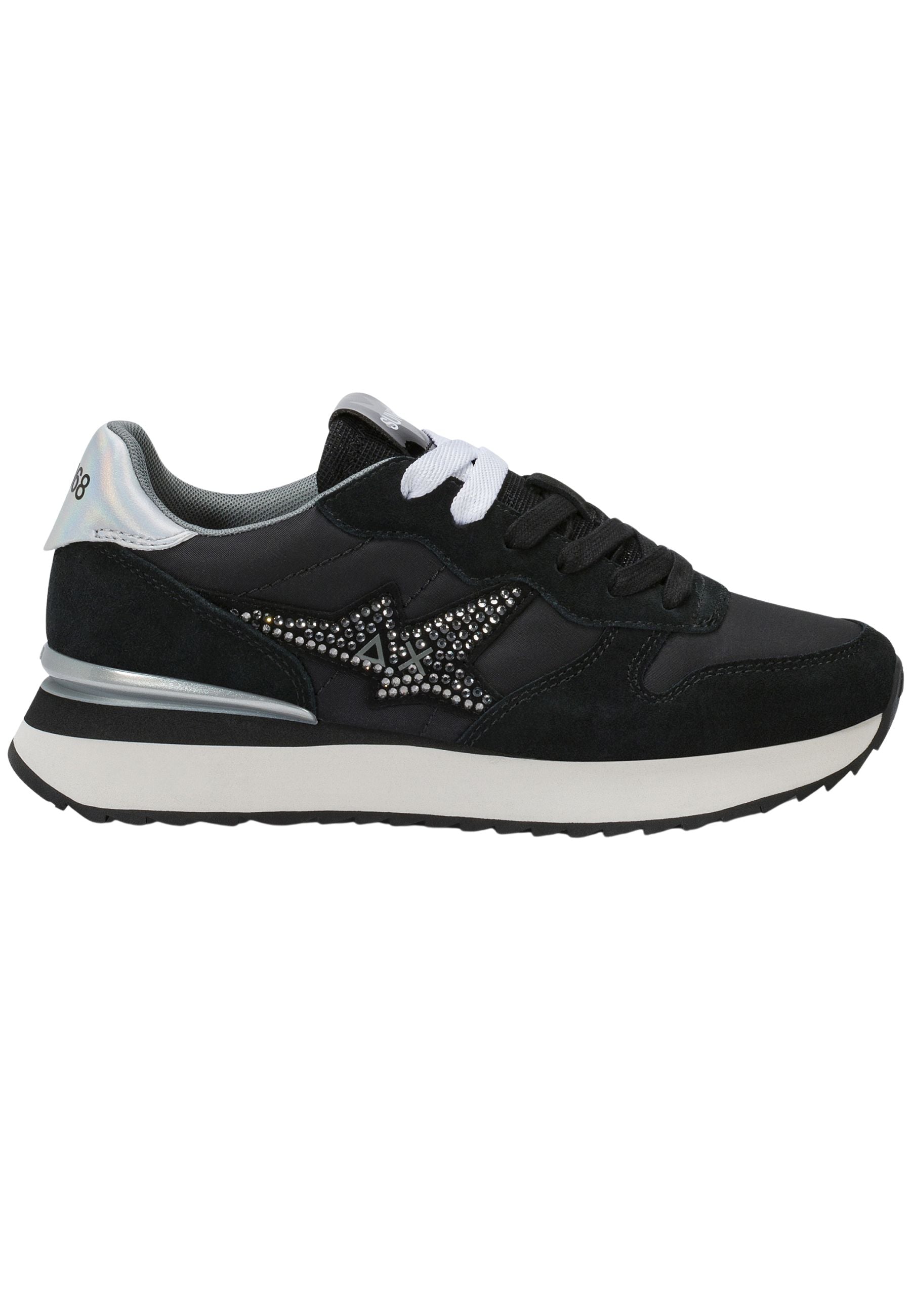 SUN68 Stargirl - Sneakers Donna in Suede e Nylon con Strass Nero 