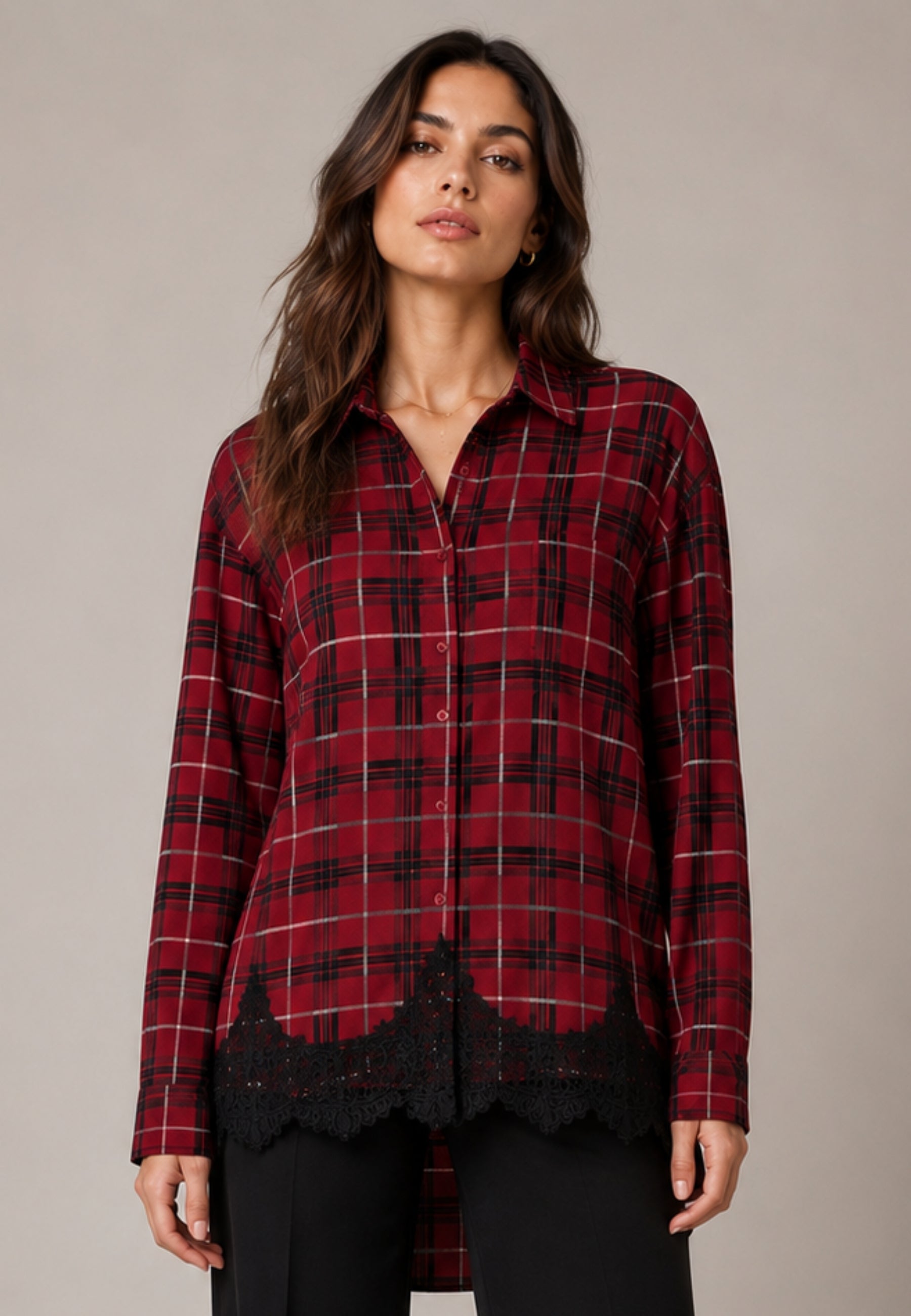 TENSIONE IN - Camicia a quadri con pizzo 