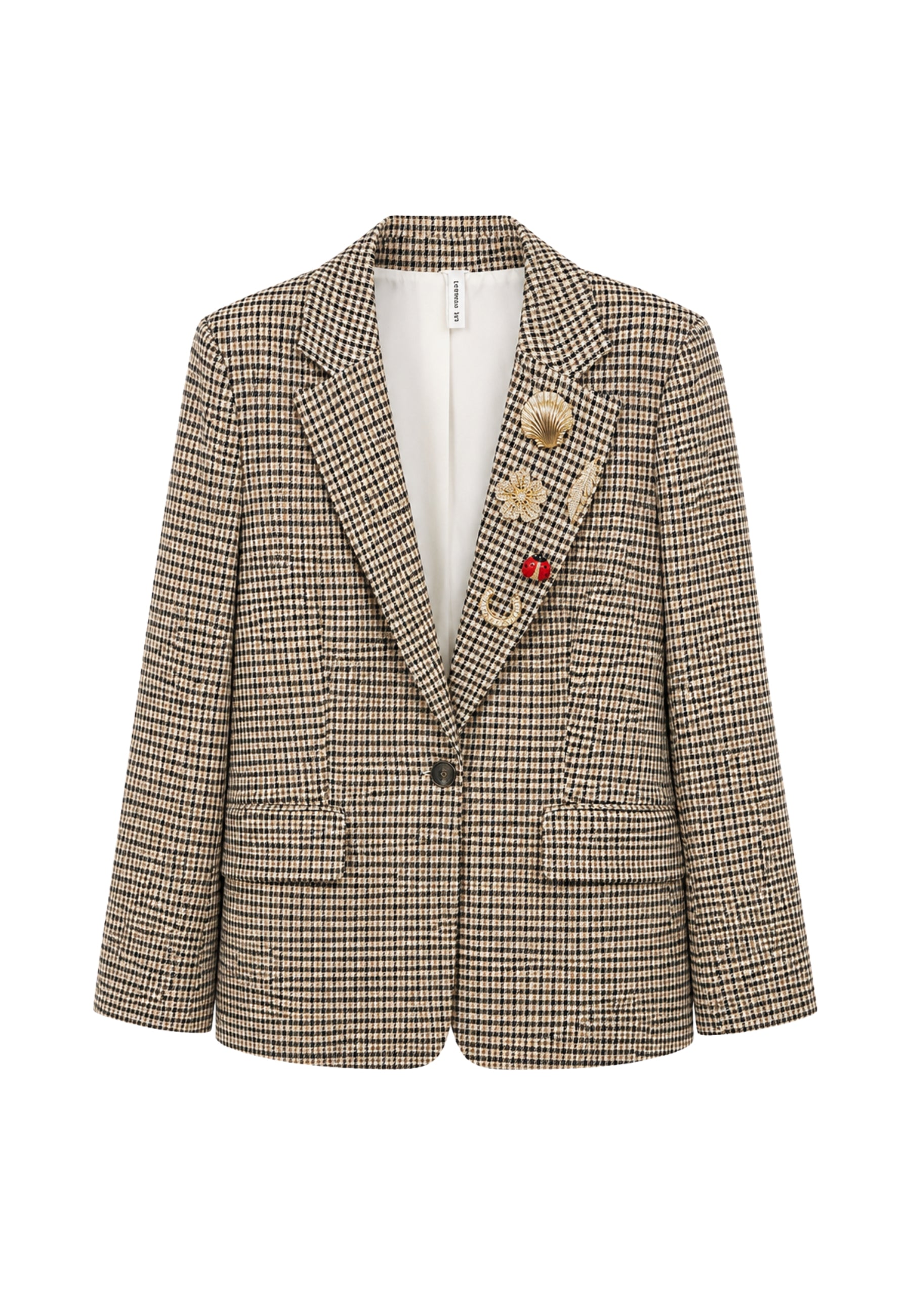 Tensione In - Blazer Pied-de-Poule con Spille Decorative 