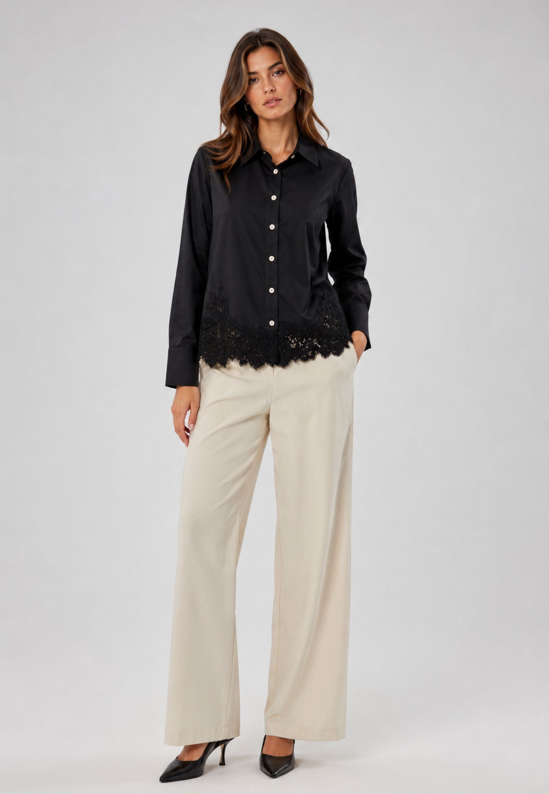 Tensione In Camicia in Cotone con Pizzo 