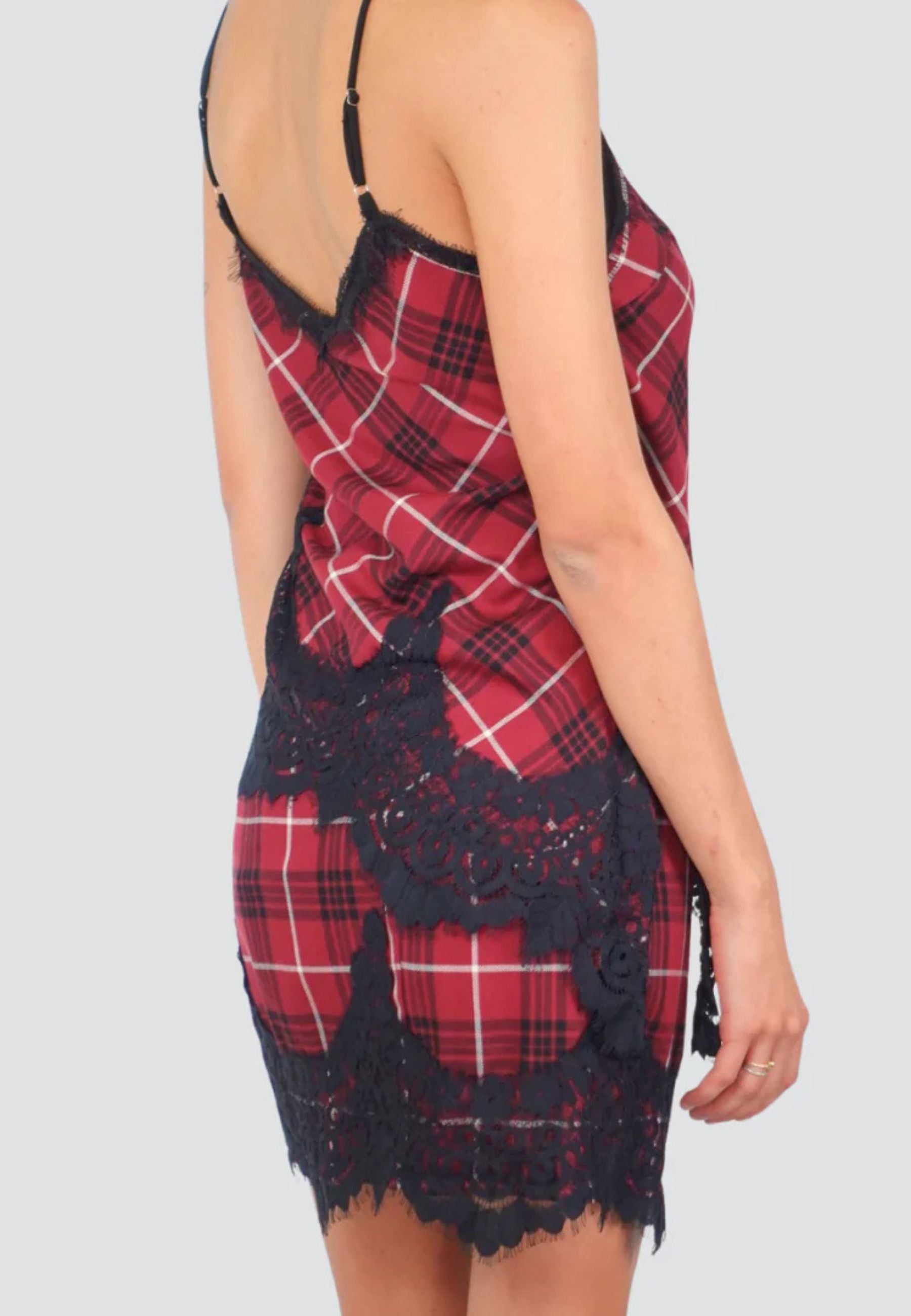 Tensione In - Mini gonna scozzese portafoglio con pizzo 