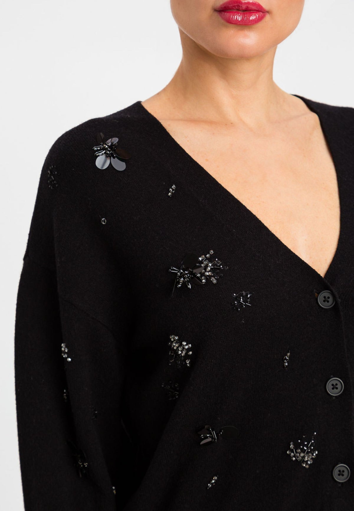 ACTITUDE - Cardigan nero con applicazioni gioiello 