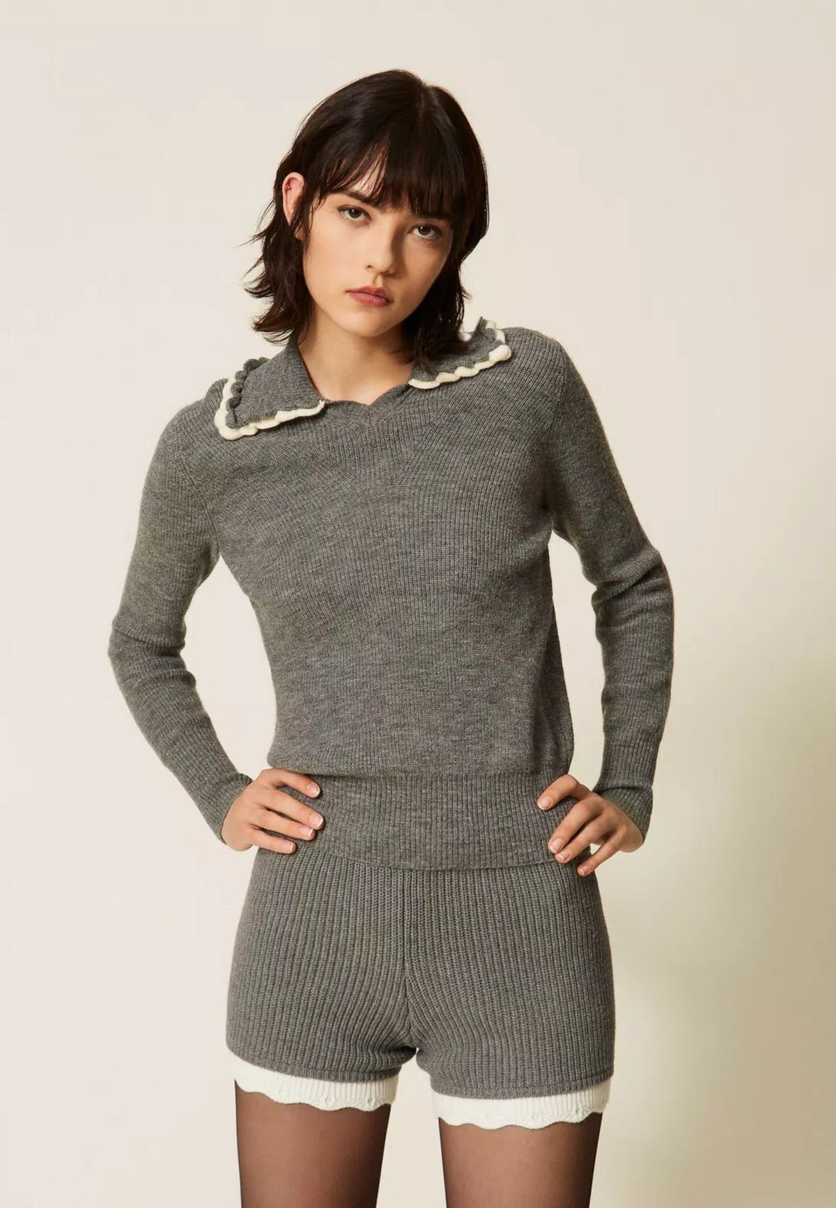 Maglia Twinset Actitude a polo con colletto crochet 