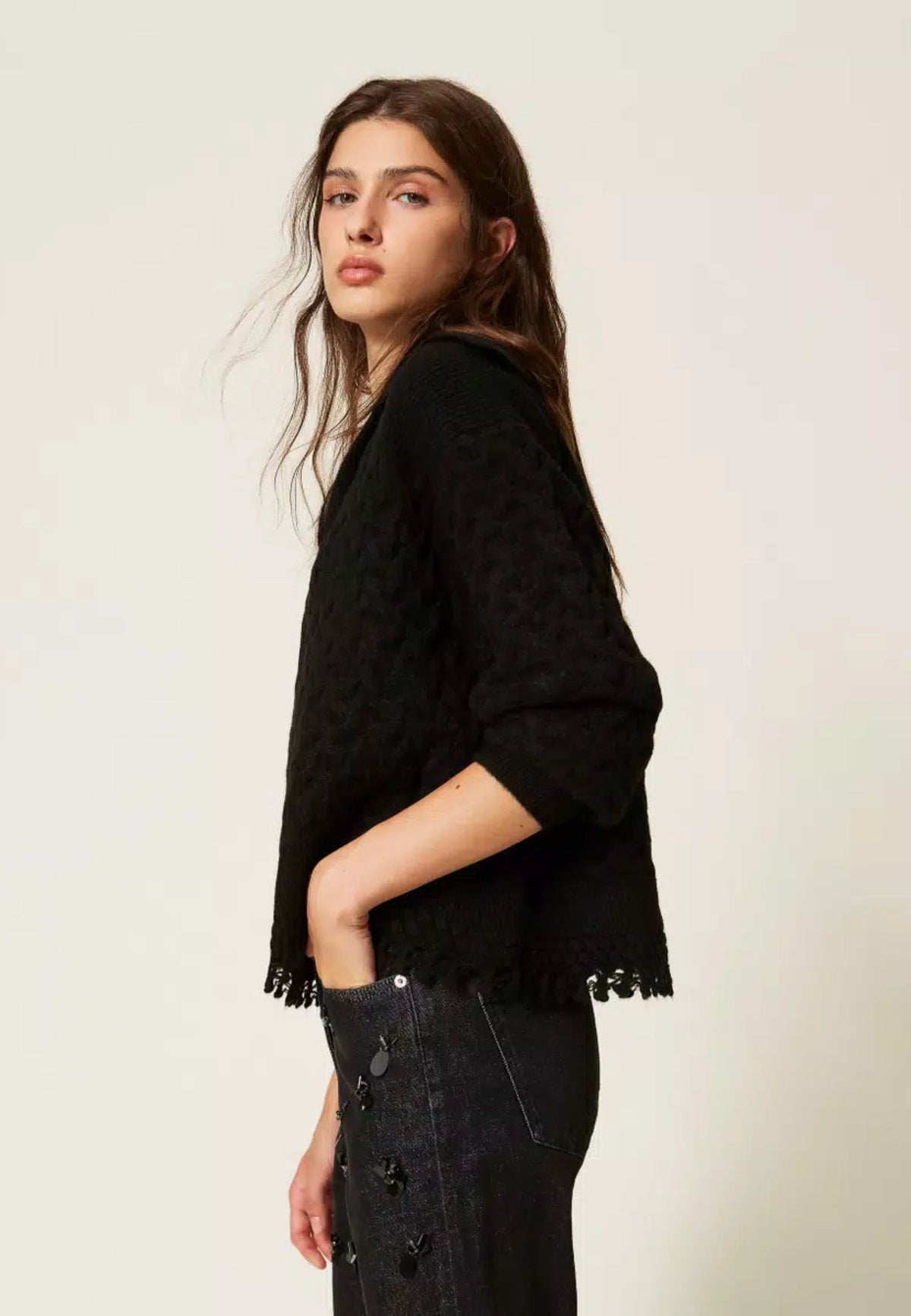 Maglia Twinset Actitude con trecce e crochet 