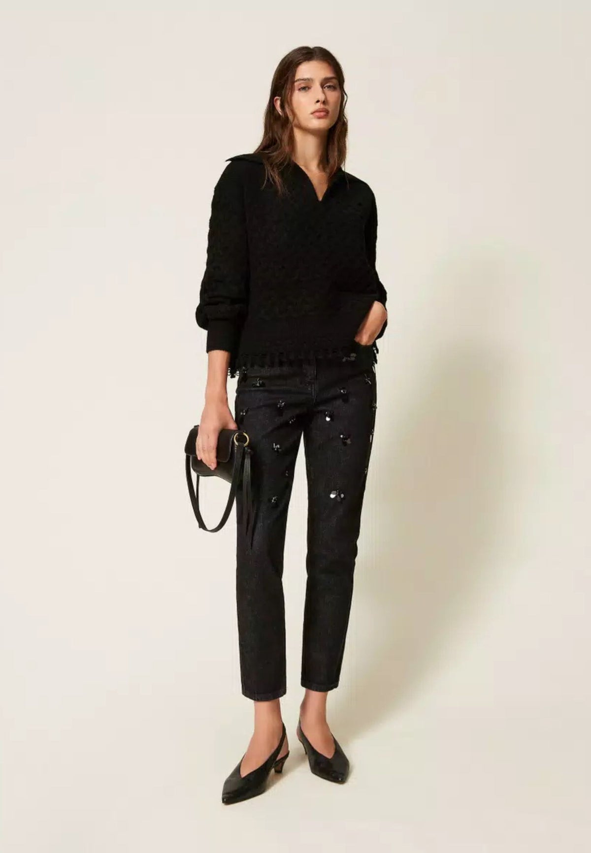 Maglia Twinset Actitude con trecce e crochet 
