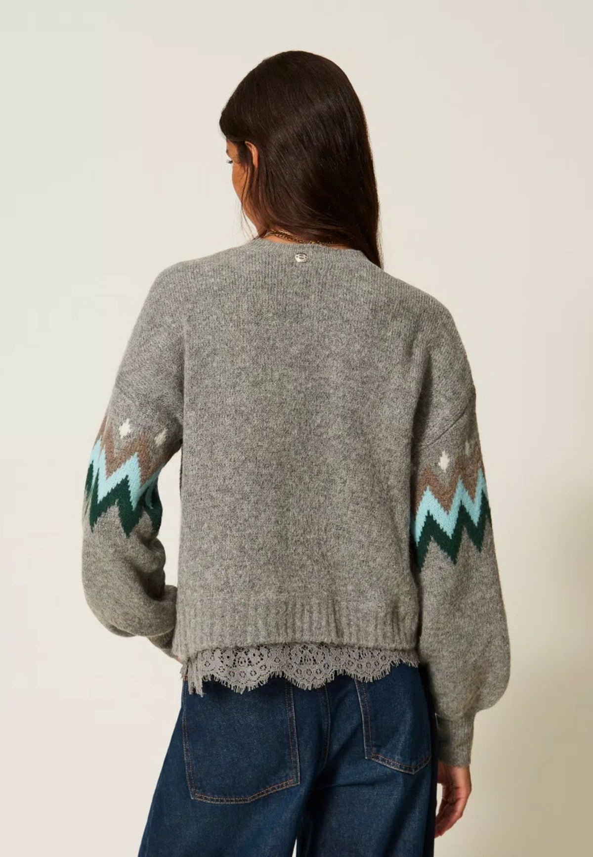 Twinset Actitude - Maglia Jacquard Chevron con Pizzo 