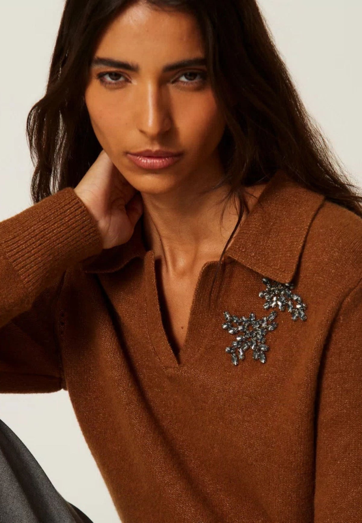 Twinset Actitude - Maglia Polo con Ricami Cabochon 