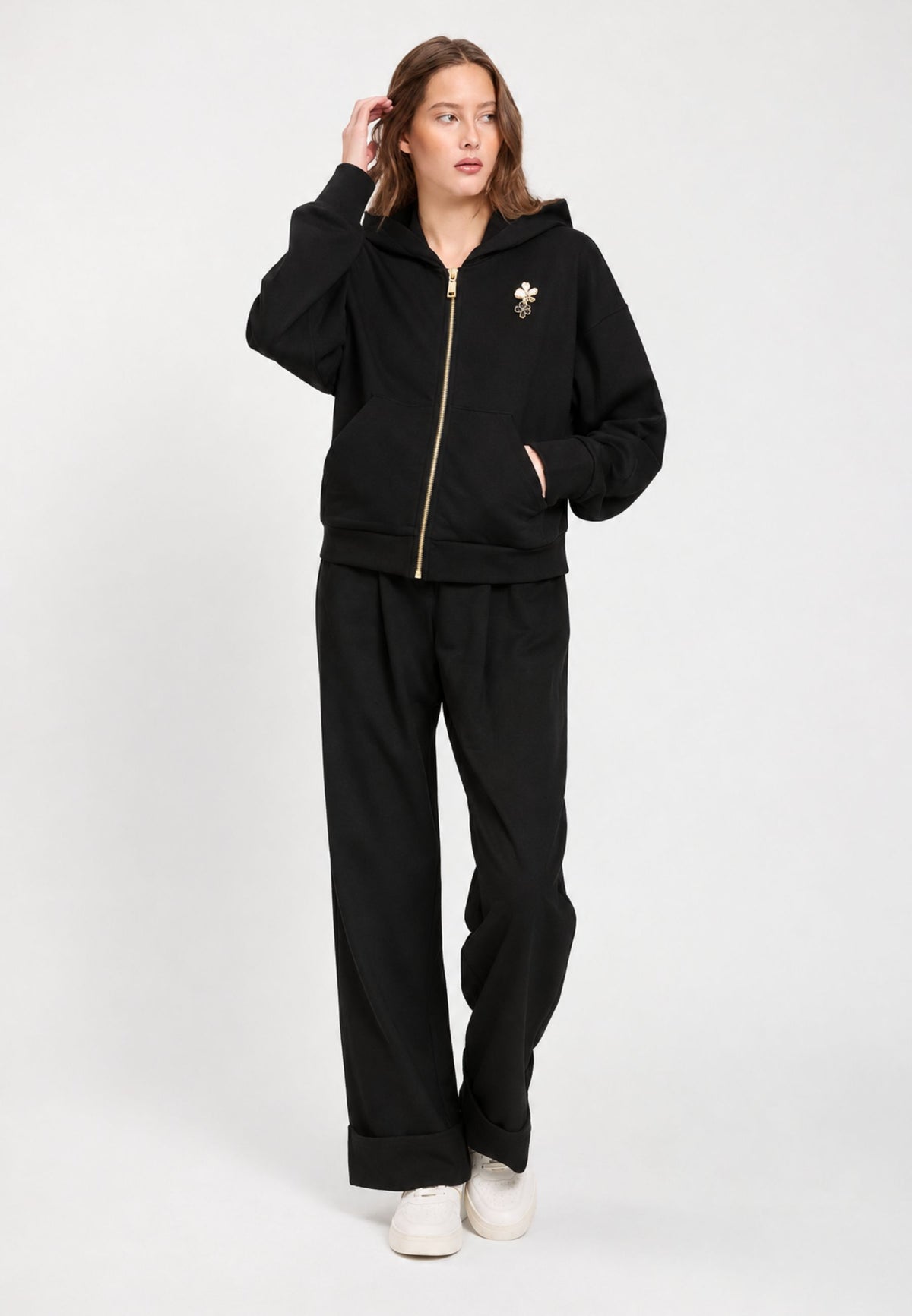 TWINSET - Completo Tuta con Felpa e Pantaloni Wide Leg 