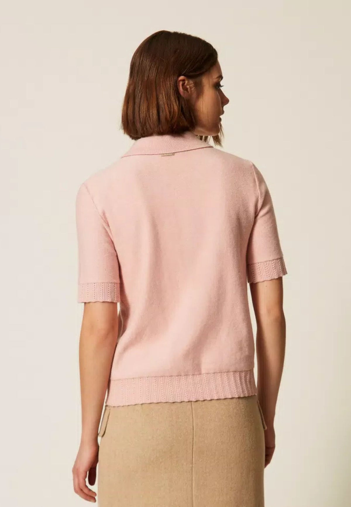 Twinset - Maglia Polo con Spilla Powder Rose 