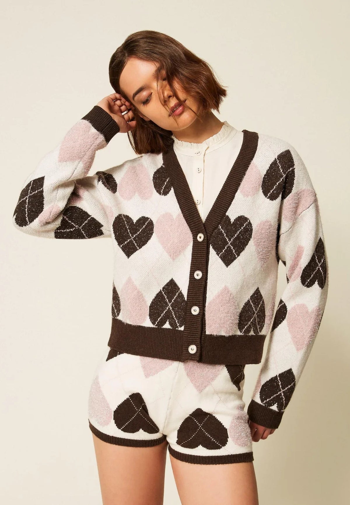 TWINSET - Cardigan cropped check con dettagli a contrasto 