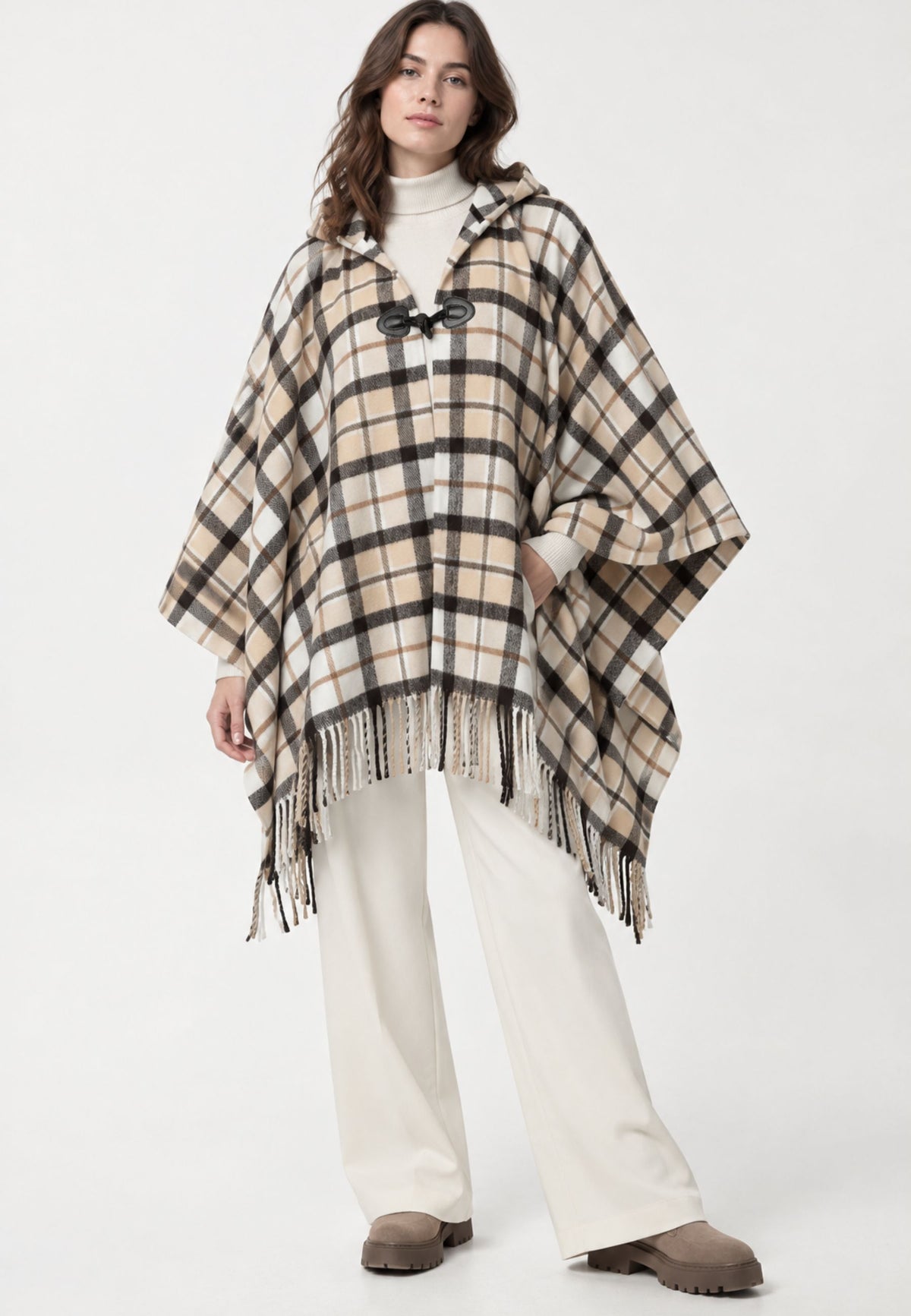 TWINSET - Poncho check con frange 