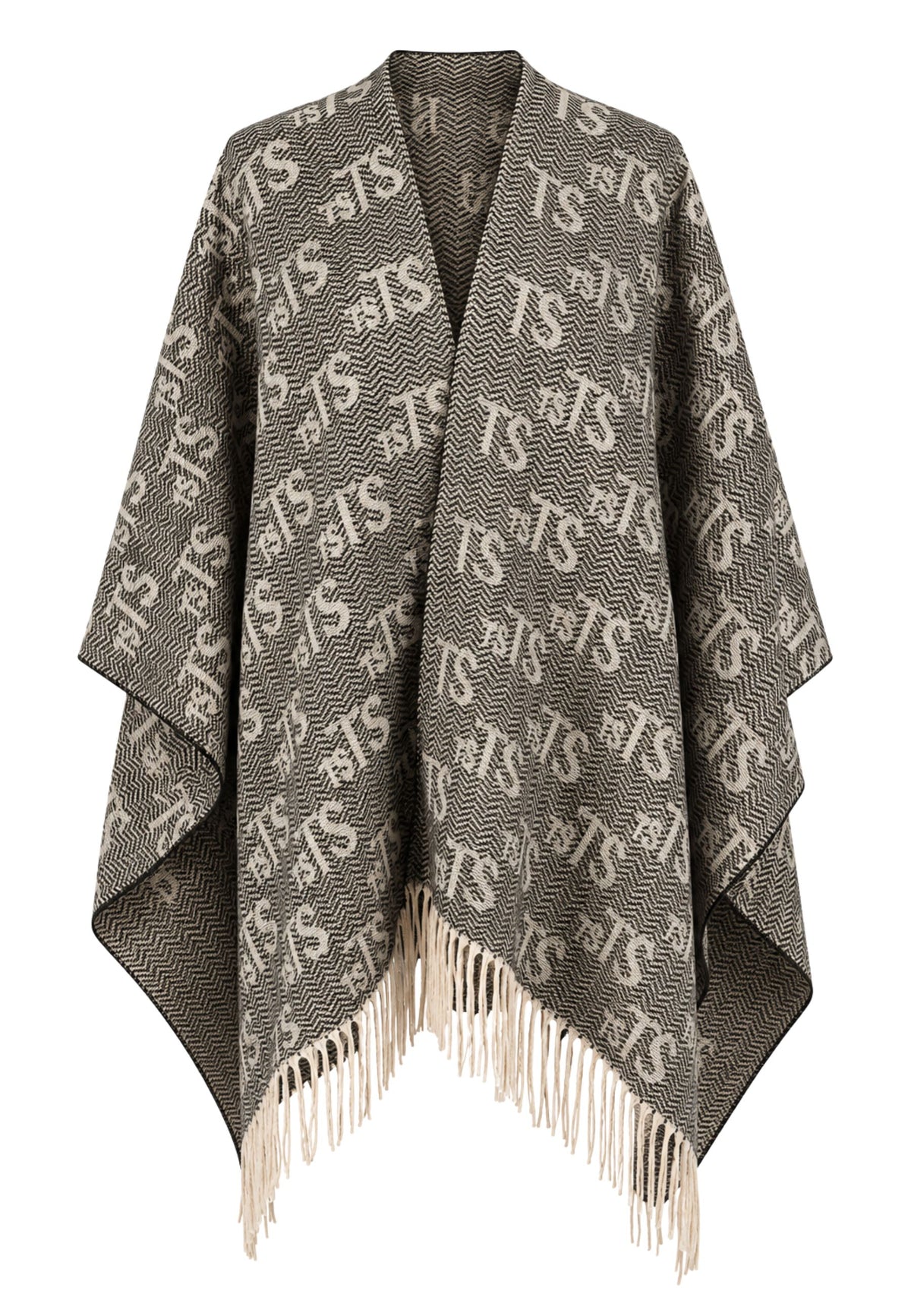 Poncho Twinset con motivo jacquard e frange 