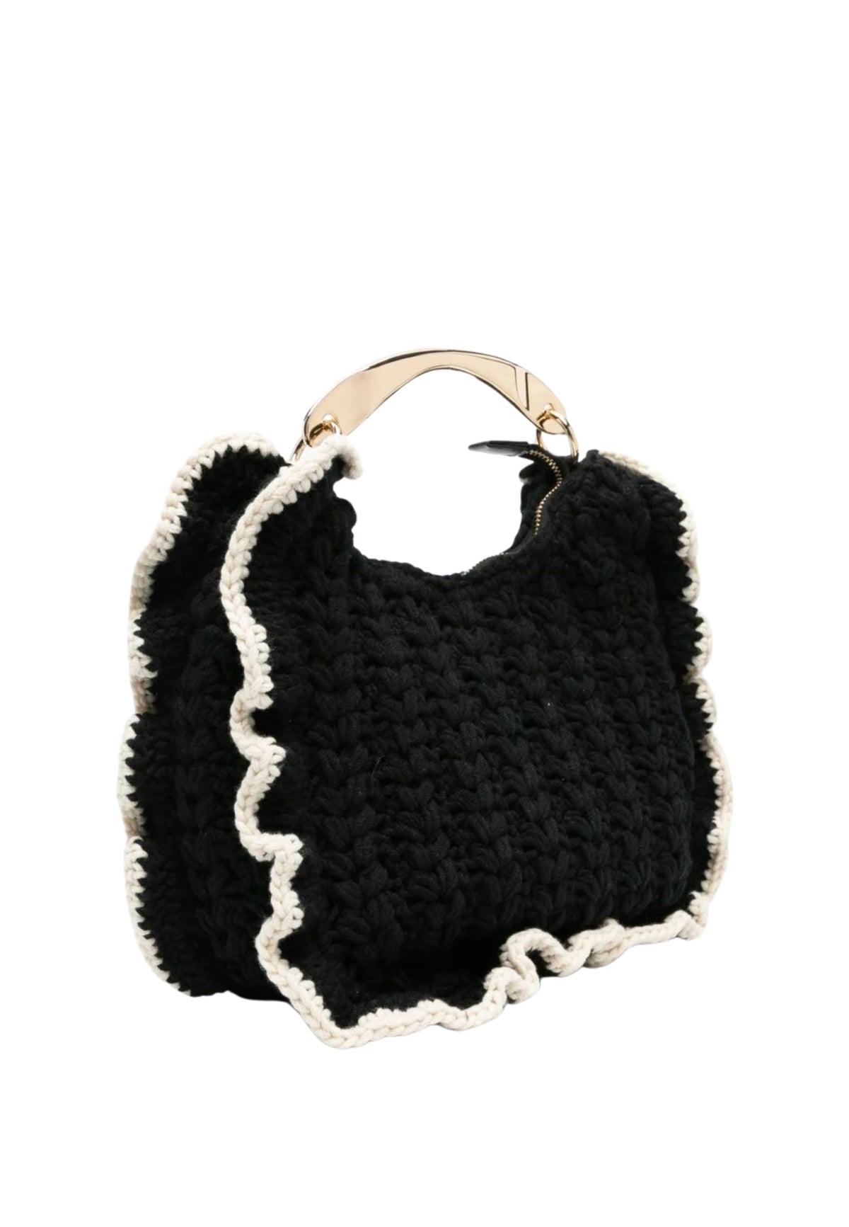 Twinset - Borsa Croissant in Maglia Crochet Nera con Profili a Contrasto 