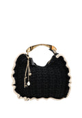 Twinset - Borsa Croissant in Maglia Crochet Nera con Profili a Contrasto