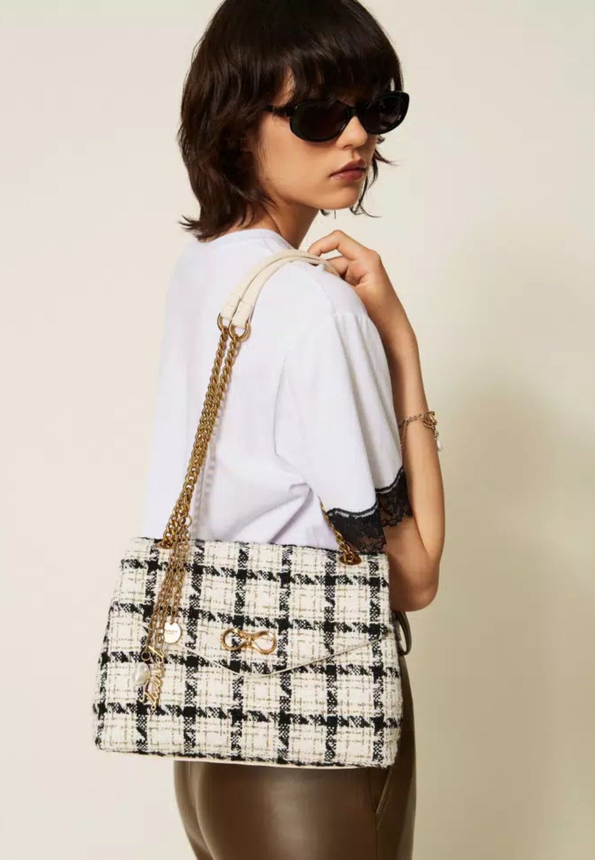Twinset - Borsa a Tracolla Bouclé Check 