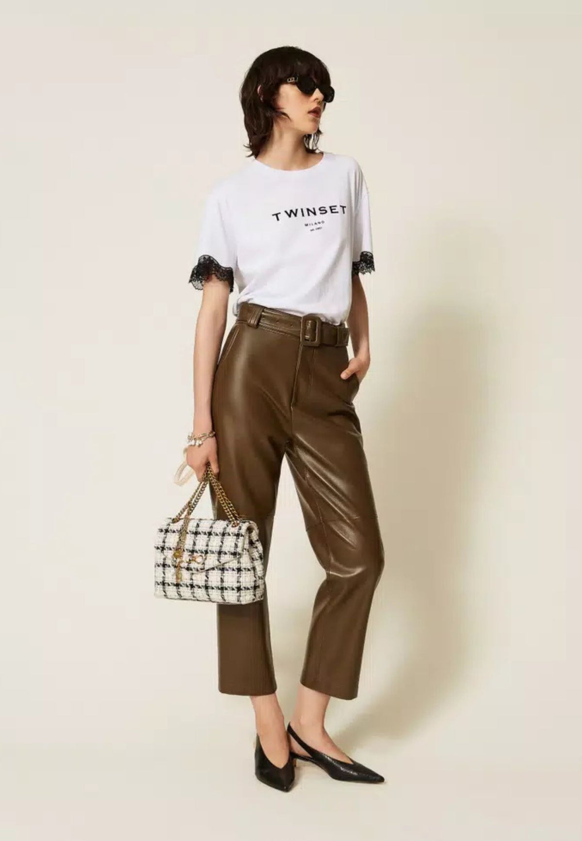 Twinset - Borsa a Tracolla Bouclé Check 