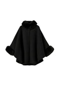 Twinset Poncho in Panno con Collo e Polsini in Faux Fur - Nero