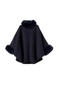 Twinset Poncho in Panno con Collo e Polsini in Faux Fur - Classic Blue