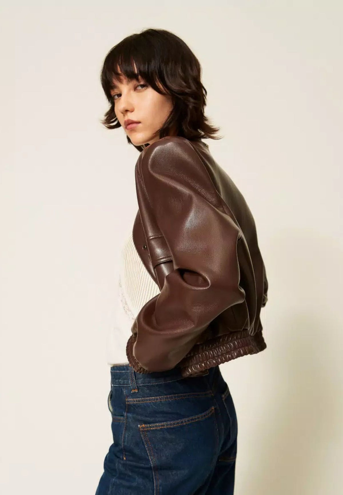 Bomber Twinset effetto pelle con tasche 