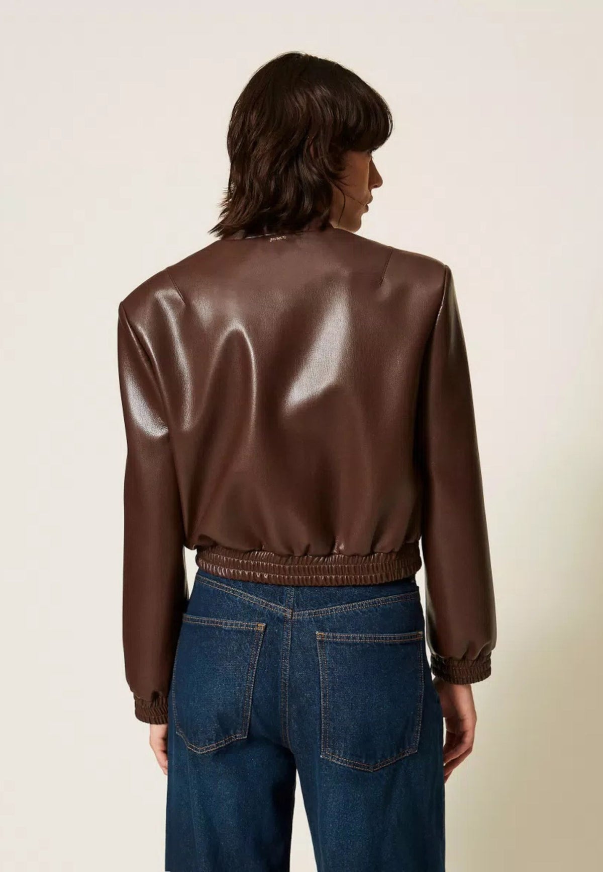 Bomber Twinset effetto pelle con tasche 